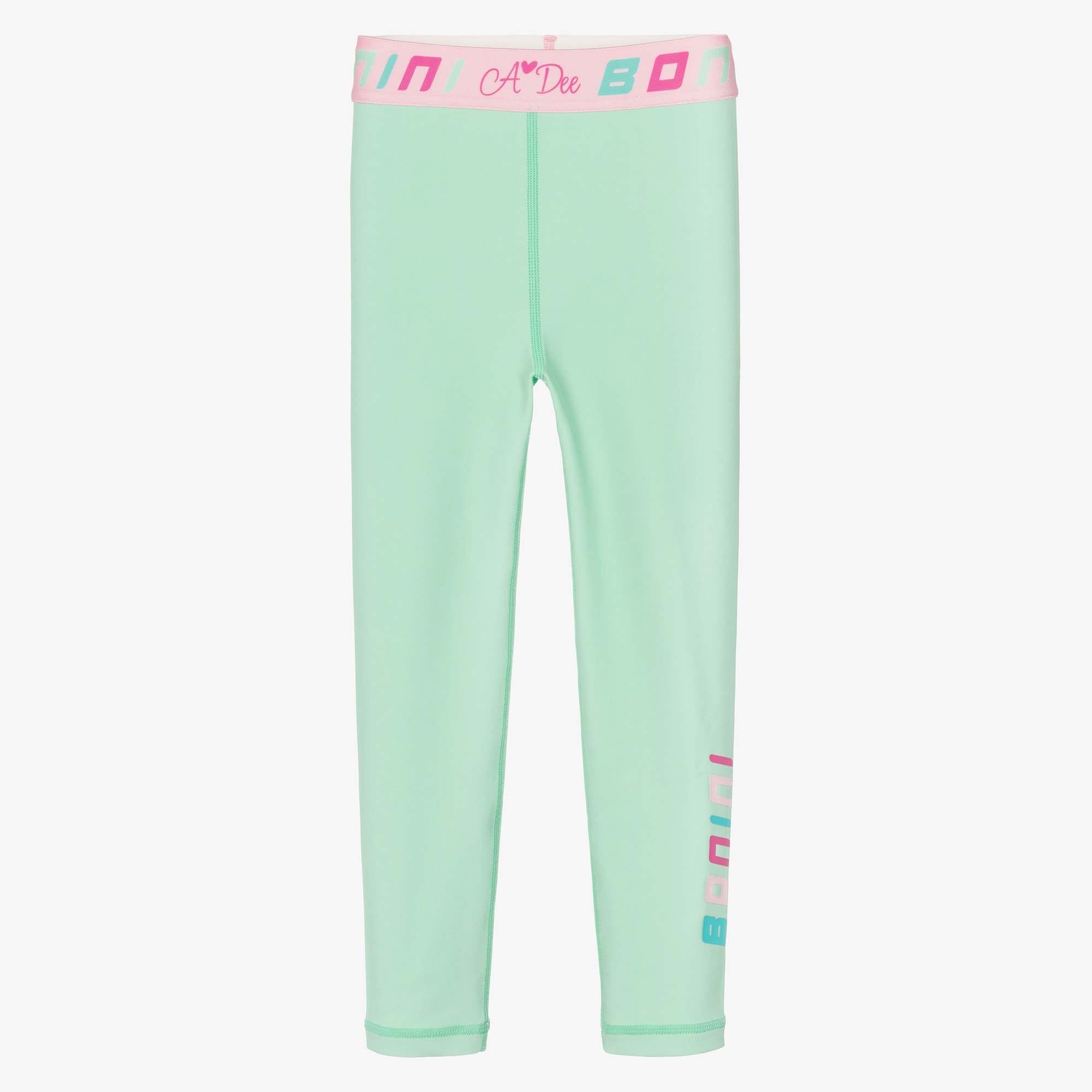 Girls Mint Green Leggings with Branded Waistband - View 1