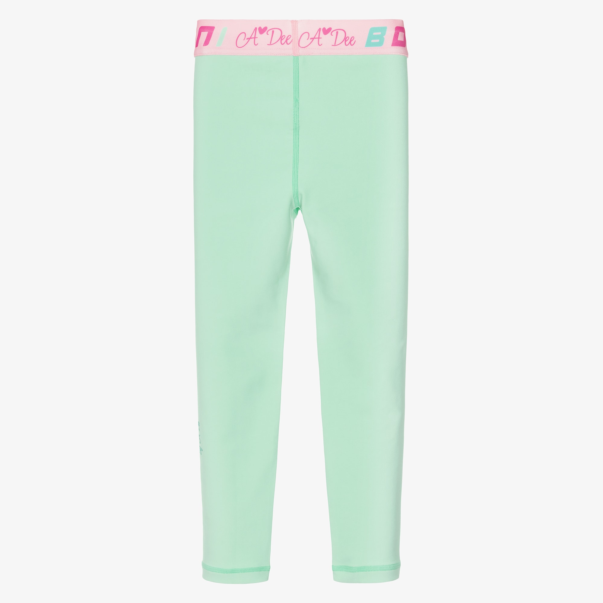 Girls Mint Green Leggings with Branded Waistband - View 3