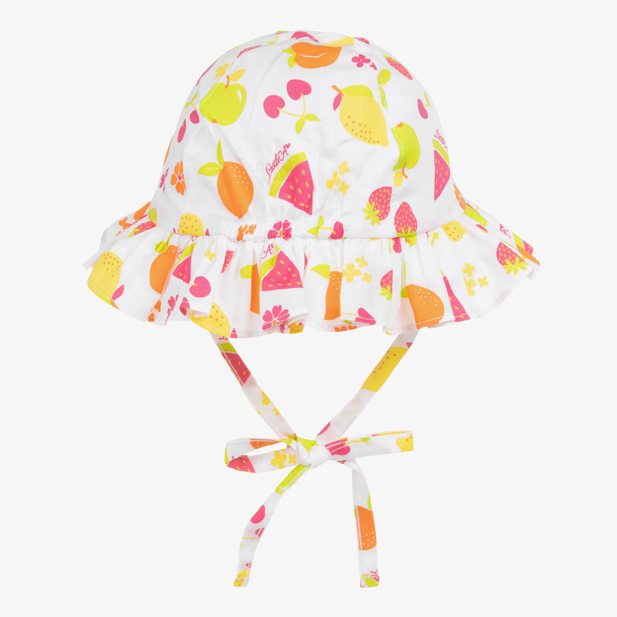 Girls White Cotton Fruit Print Sun Hat - View 1