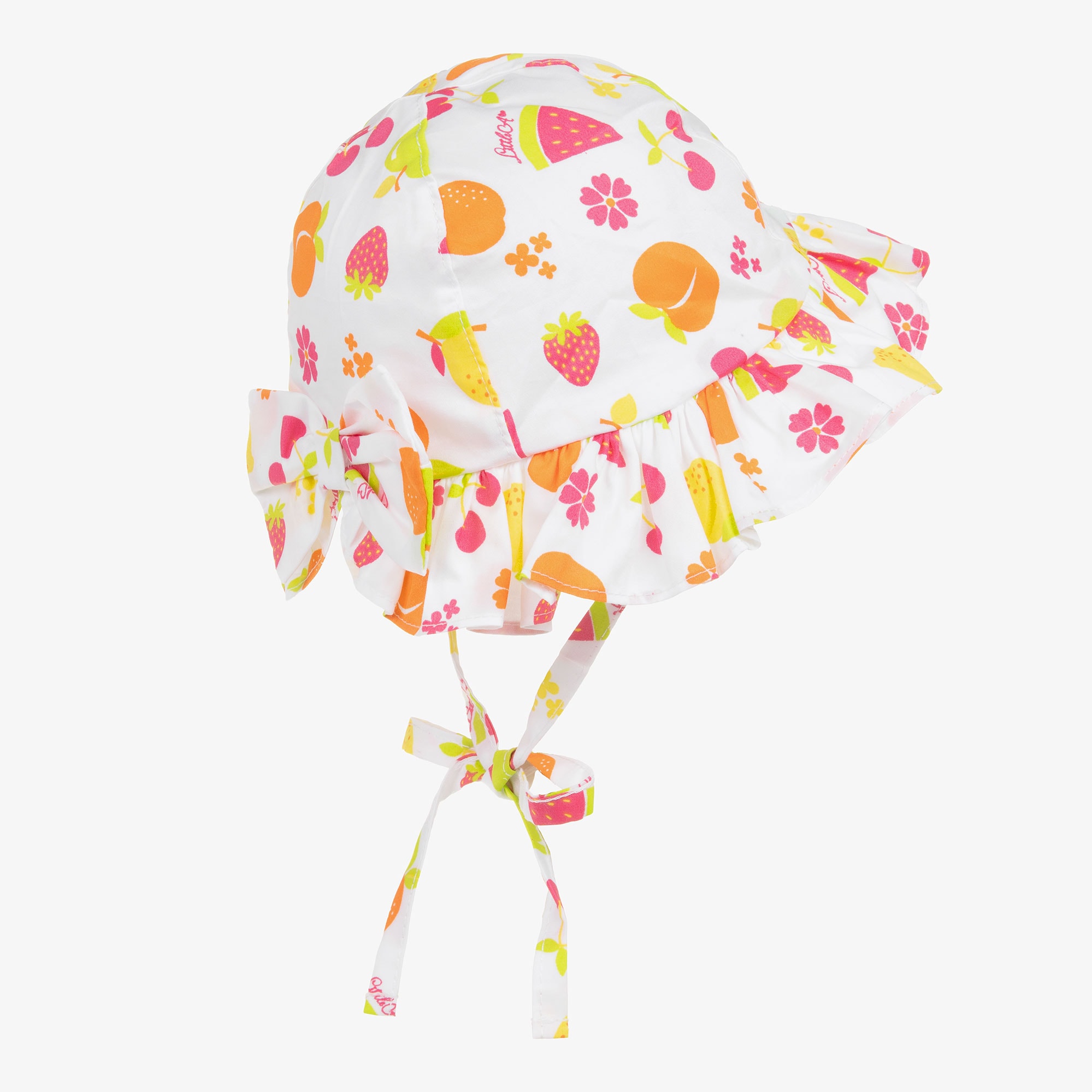 Girls White Cotton Fruit Print Sun Hat - View 3