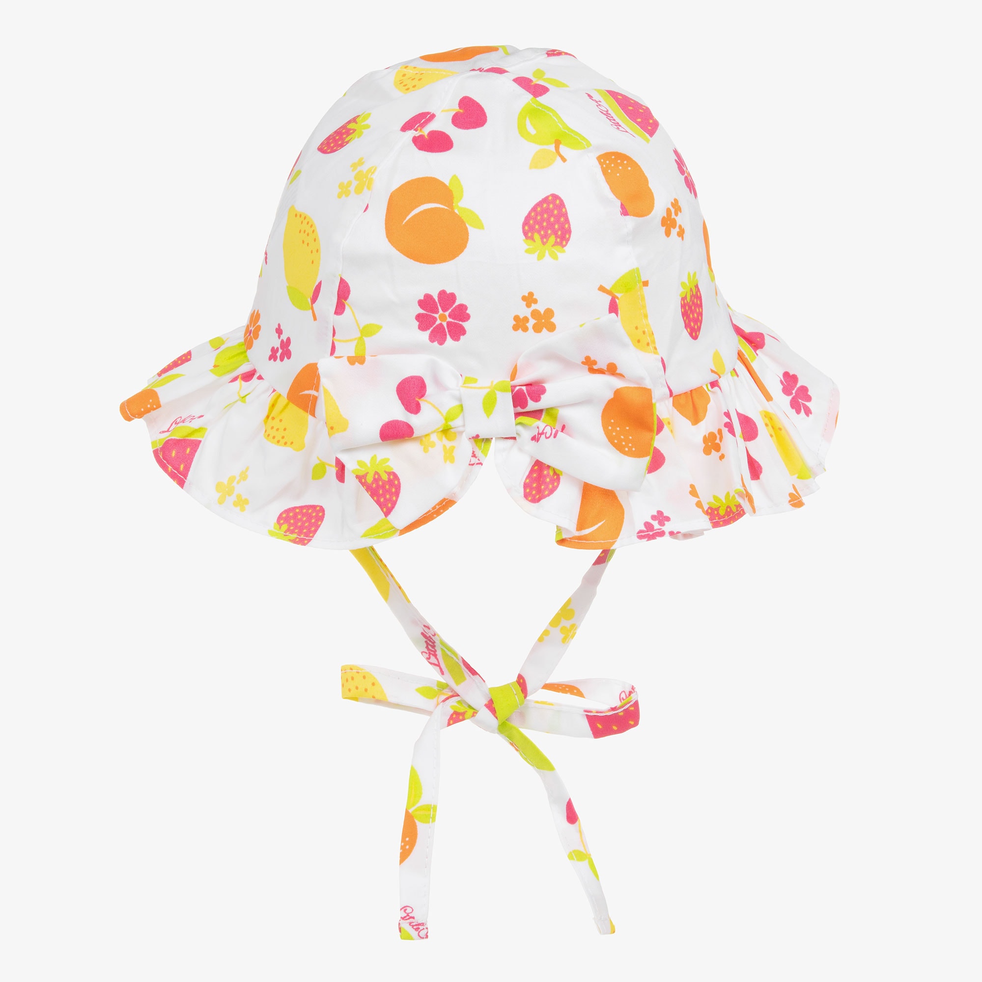 Girls White Cotton Fruit Print Sun Hat - View 4
