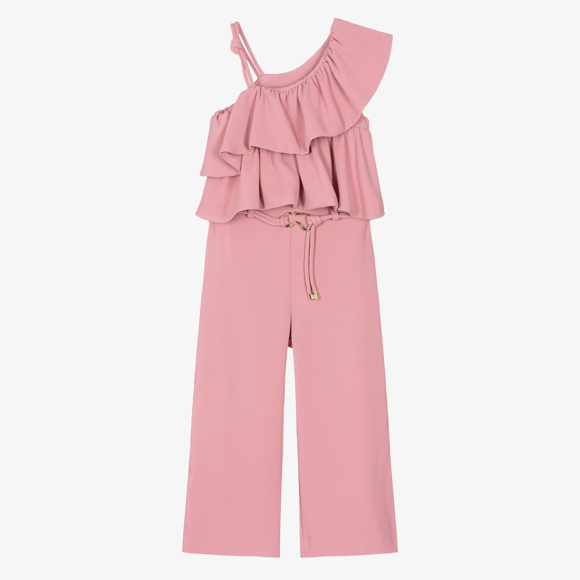 Girls Pink Crêpe Ruffle Trim Trouser Set - View 1