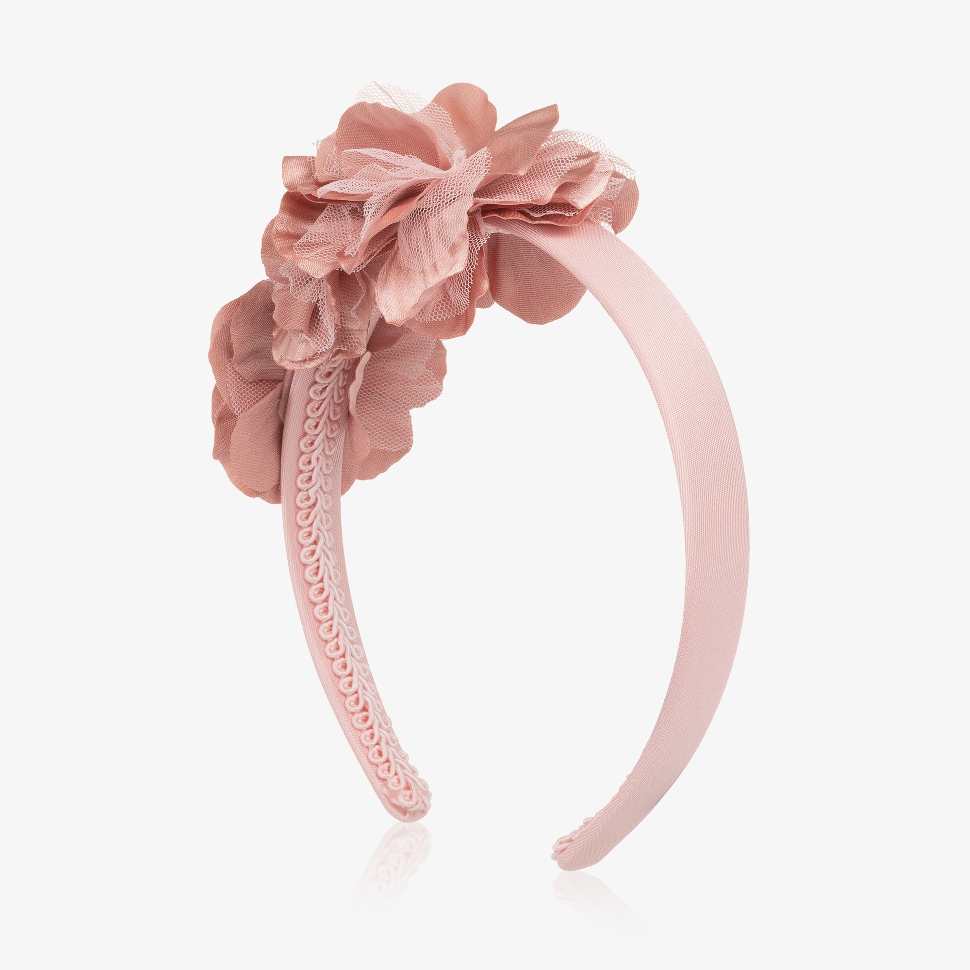 Girls Pink Satin & Pearl Flower Hairband - View 3