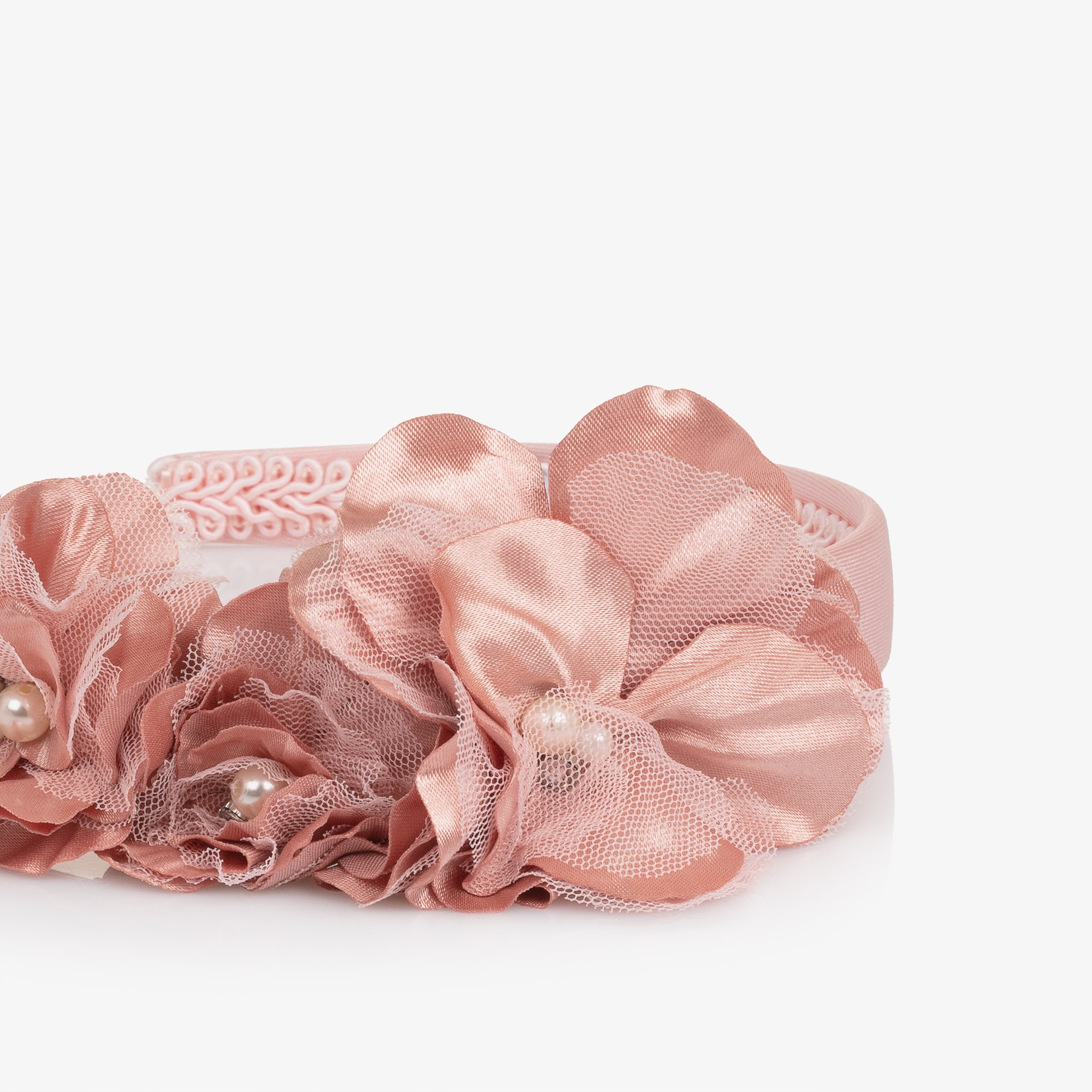 Girls Pink Satin & Pearl Flower Hairband - View 4