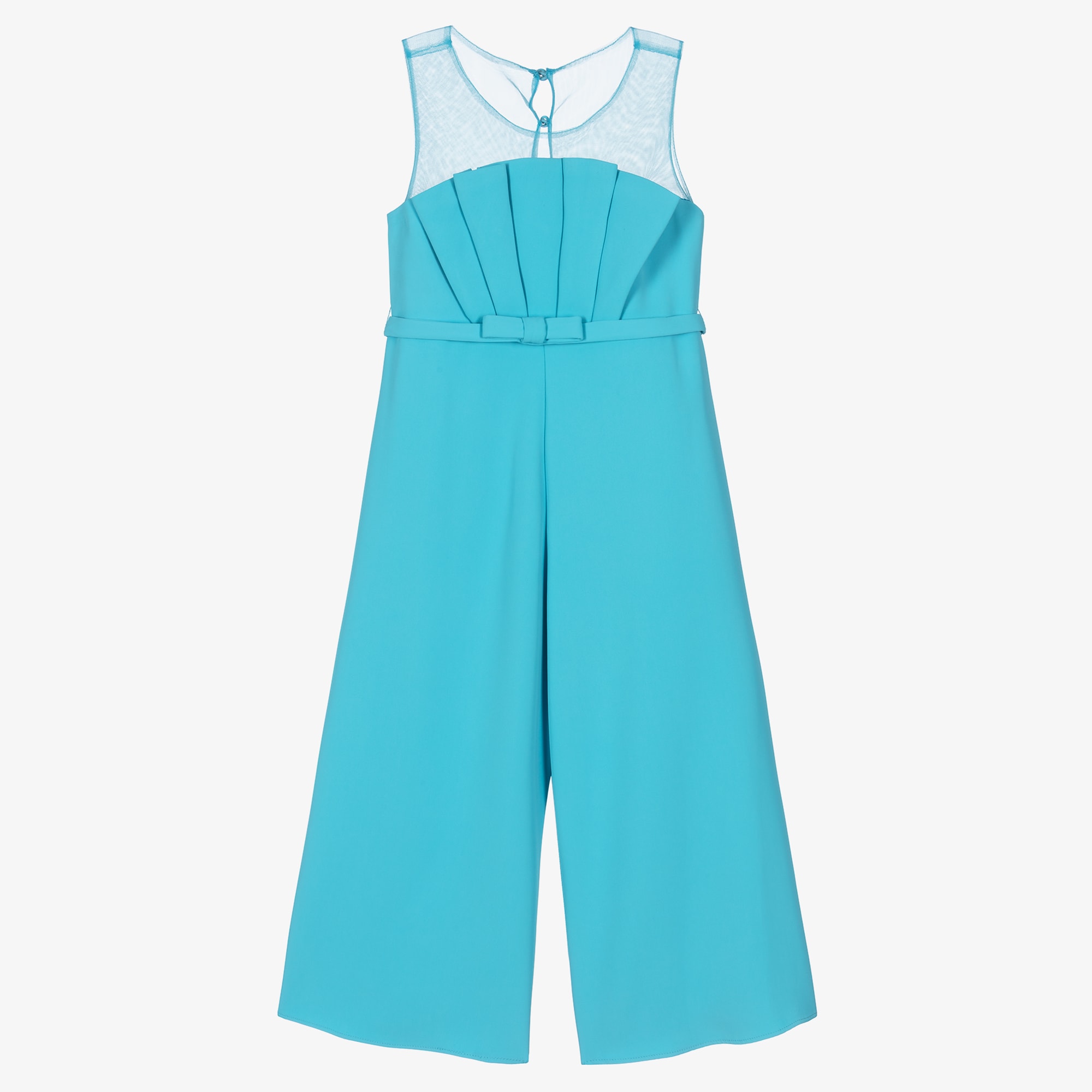 Girls Turquoise Blue Wide-Leg Jumpsuit - View 1