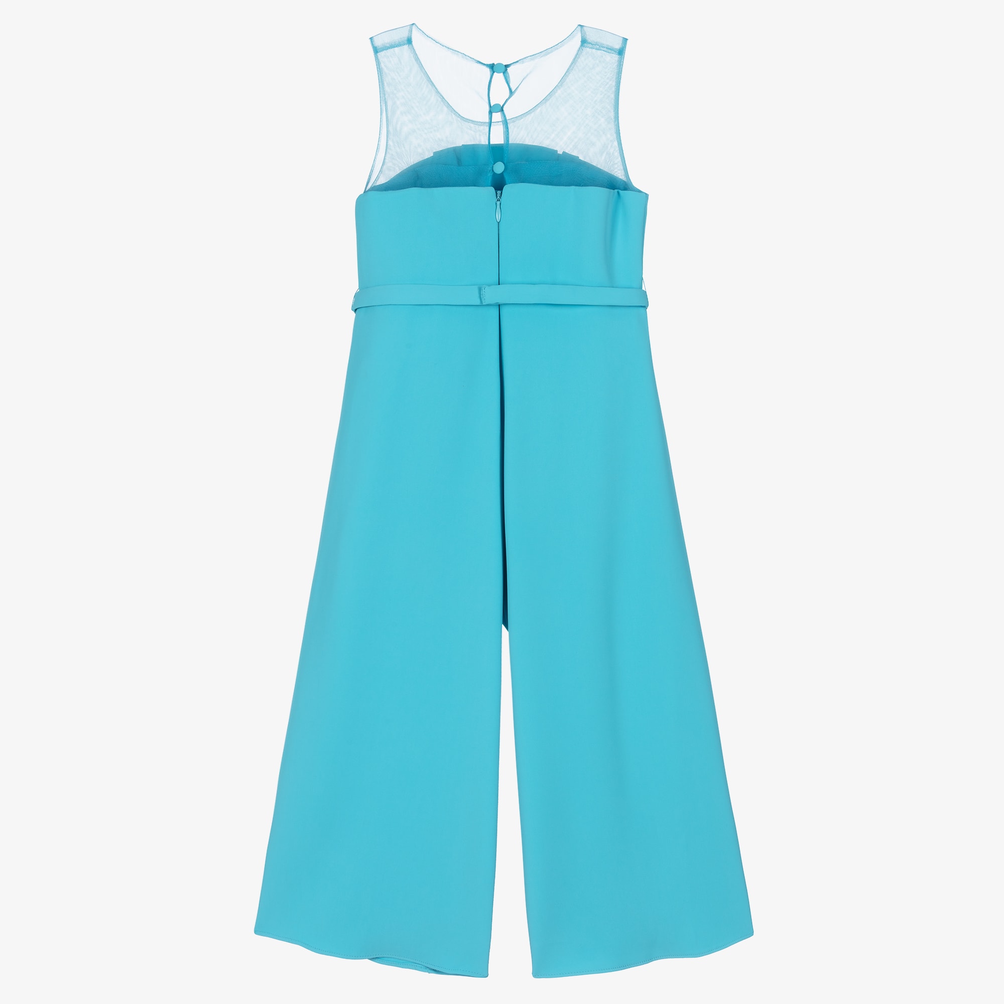 Girls Turquoise Blue Wide-Leg Jumpsuit - View 3