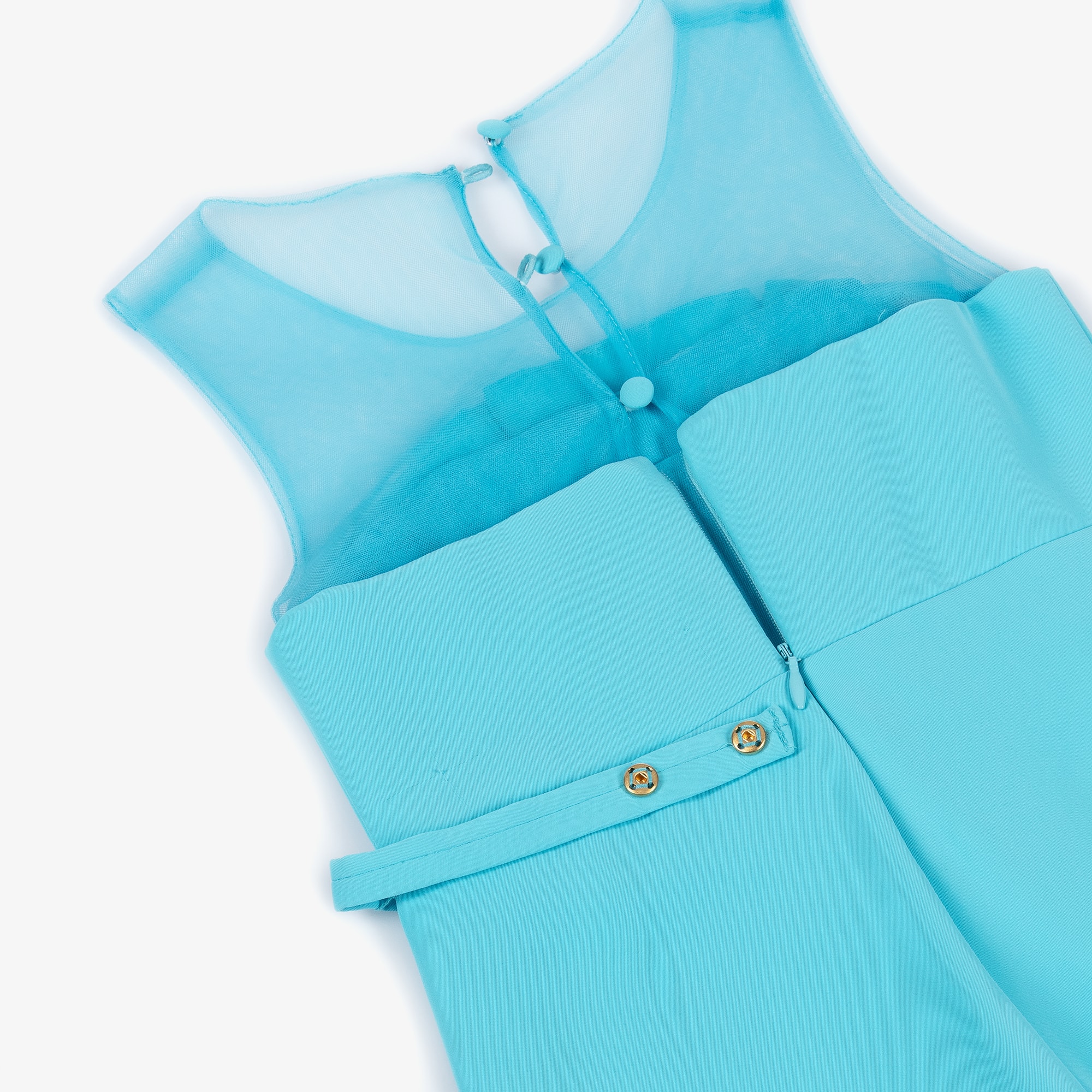 Girls Turquoise Blue Wide-Leg Jumpsuit - View 5