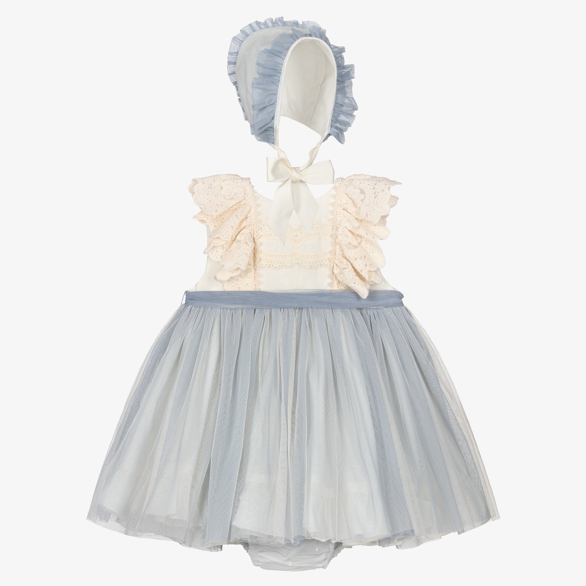 Girls Ivory & Blue Tulle Dress Set - View 1