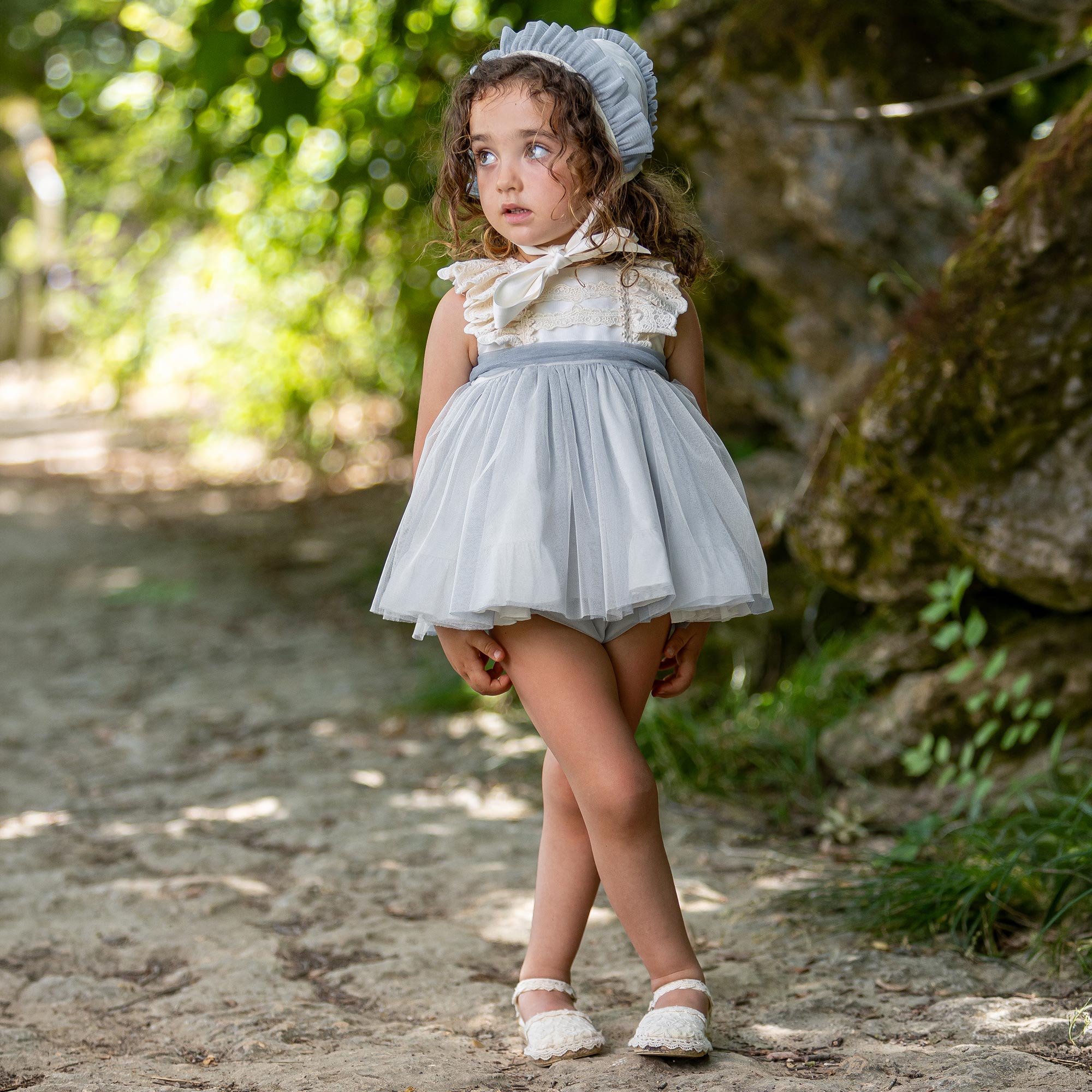 Girls Ivory & Blue Tulle Dress Set - View 2