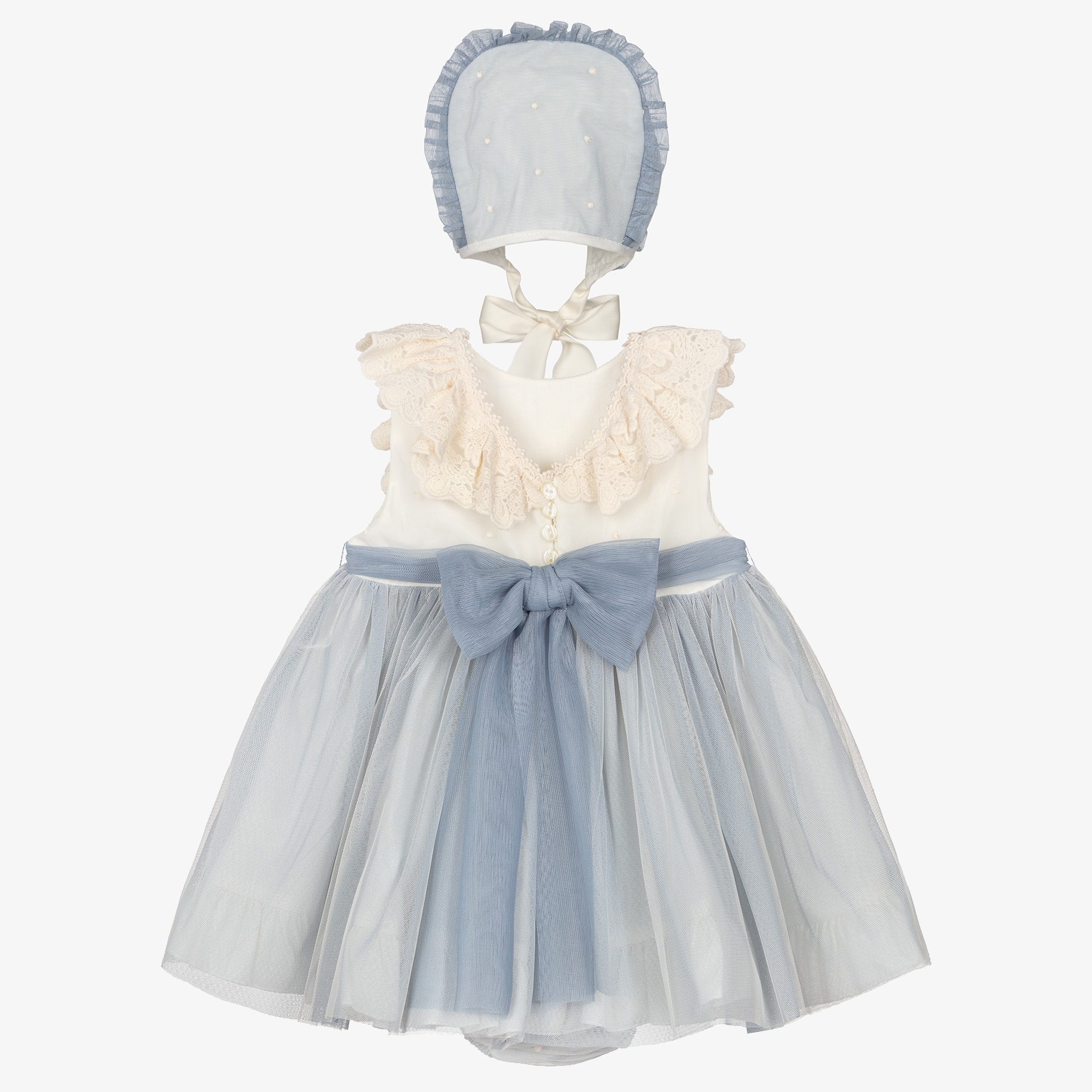 Girls Ivory & Blue Tulle Dress Set - View 3