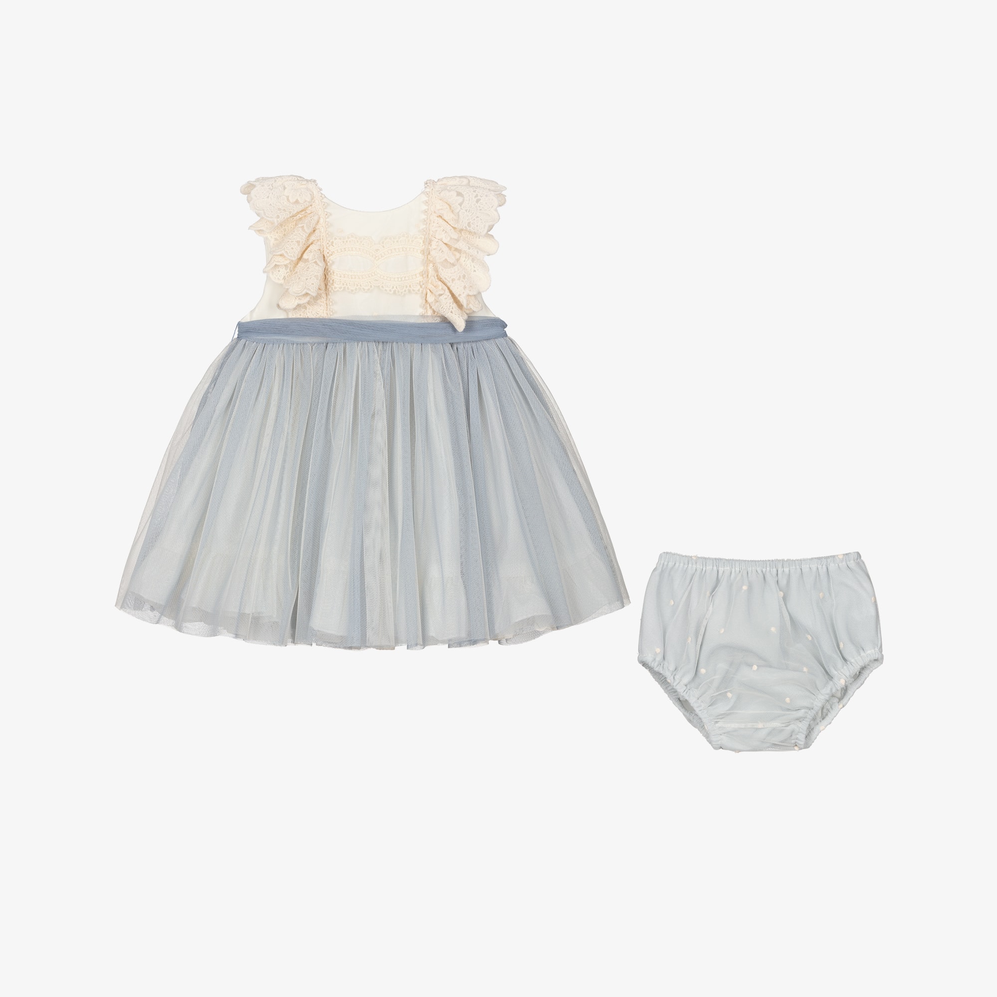Girls Ivory & Blue Tulle Dress Set - View 4