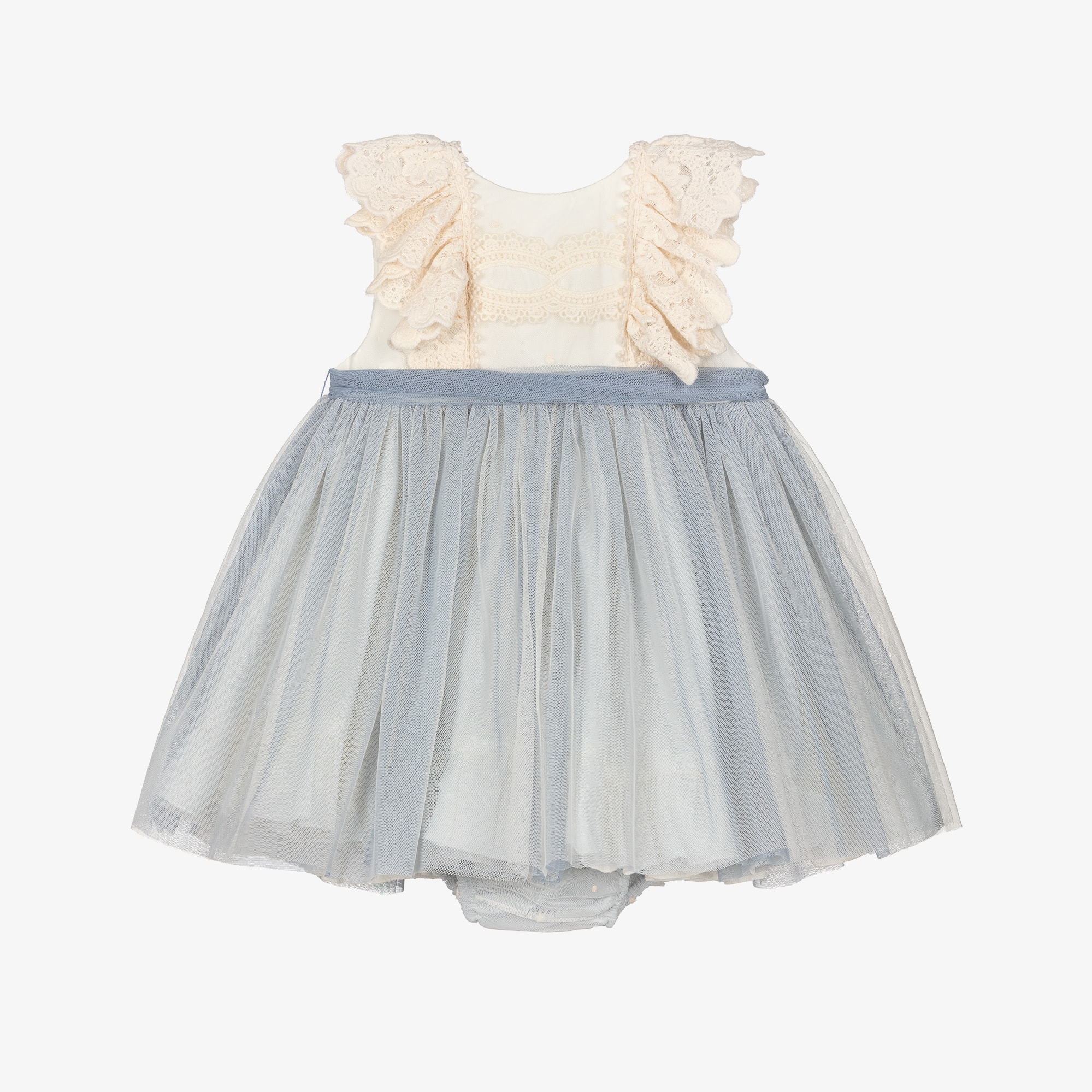 Girls Ivory & Blue Tulle Dress Set - View 6