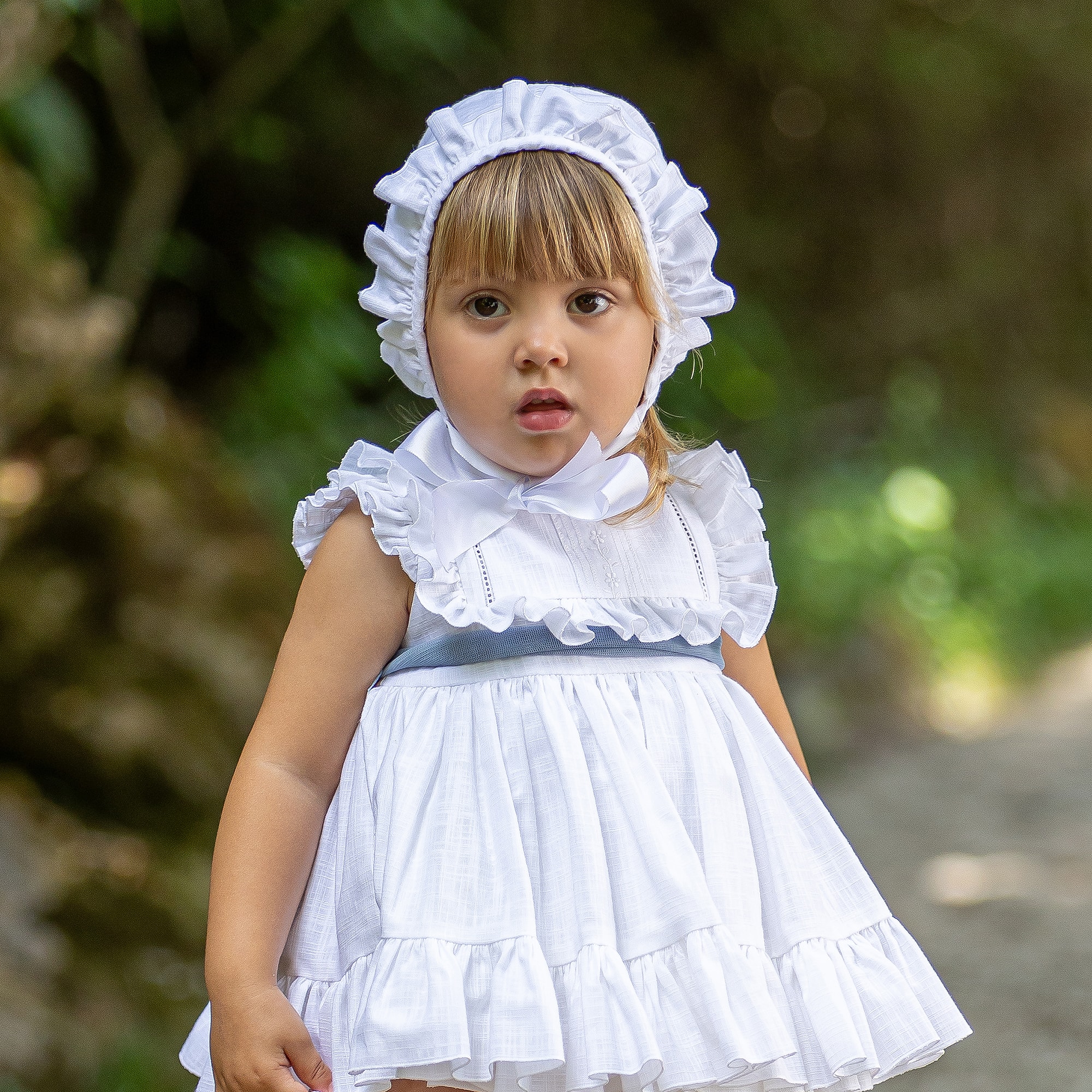 Girls White Cotton Ruffle Dress Set - View 2