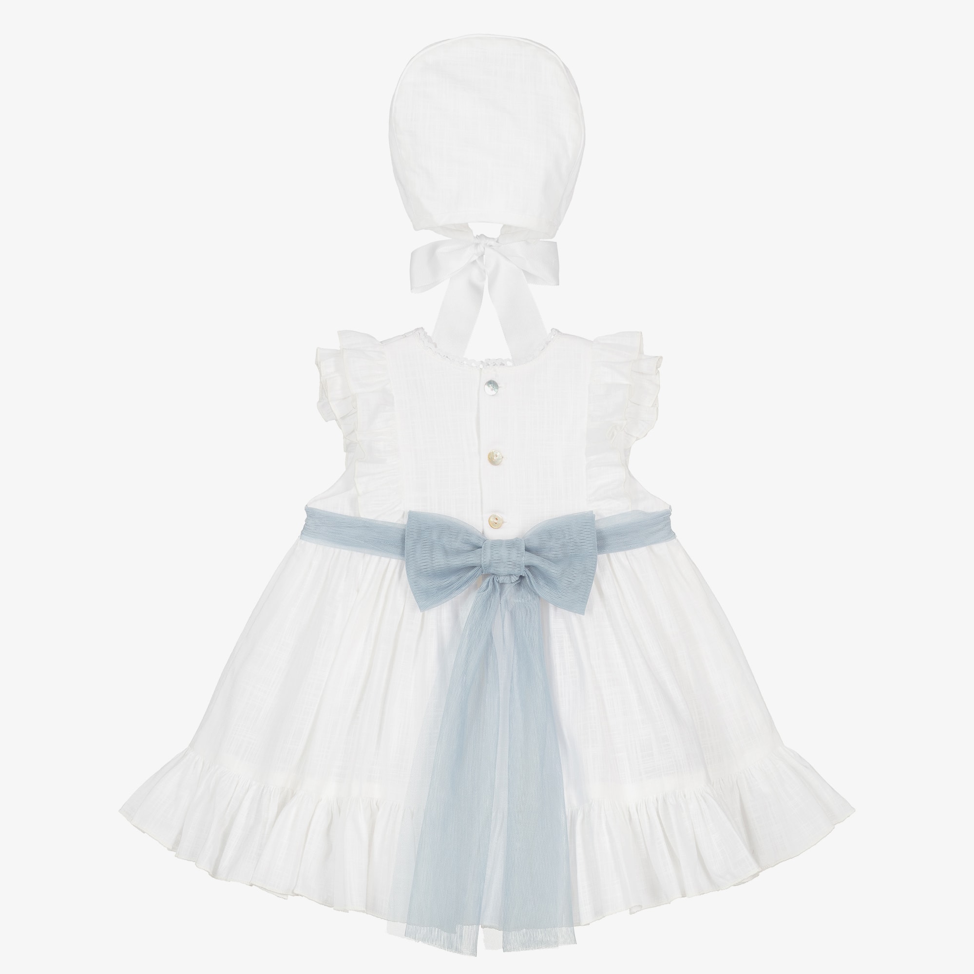 Girls White Cotton Ruffle Dress Set - View 3