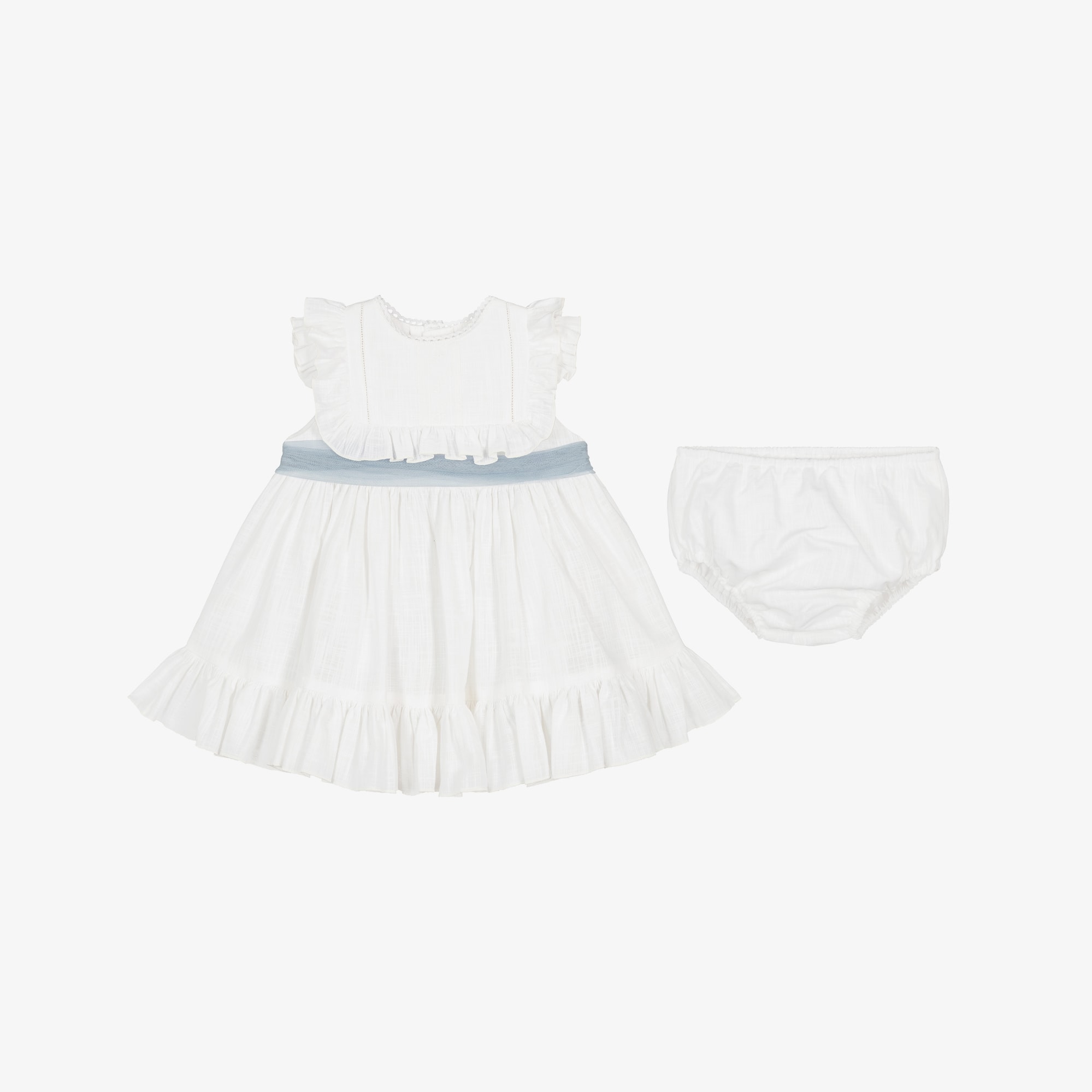 Girls White Cotton Ruffle Dress Set - View 4