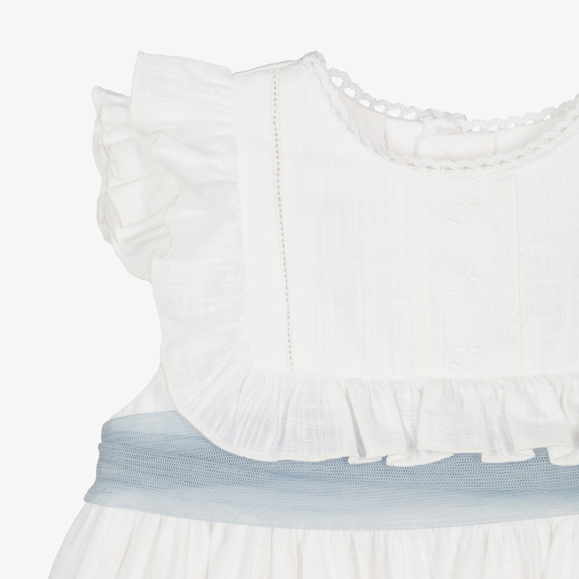 Girls White Cotton Ruffle Dress Set - View 5