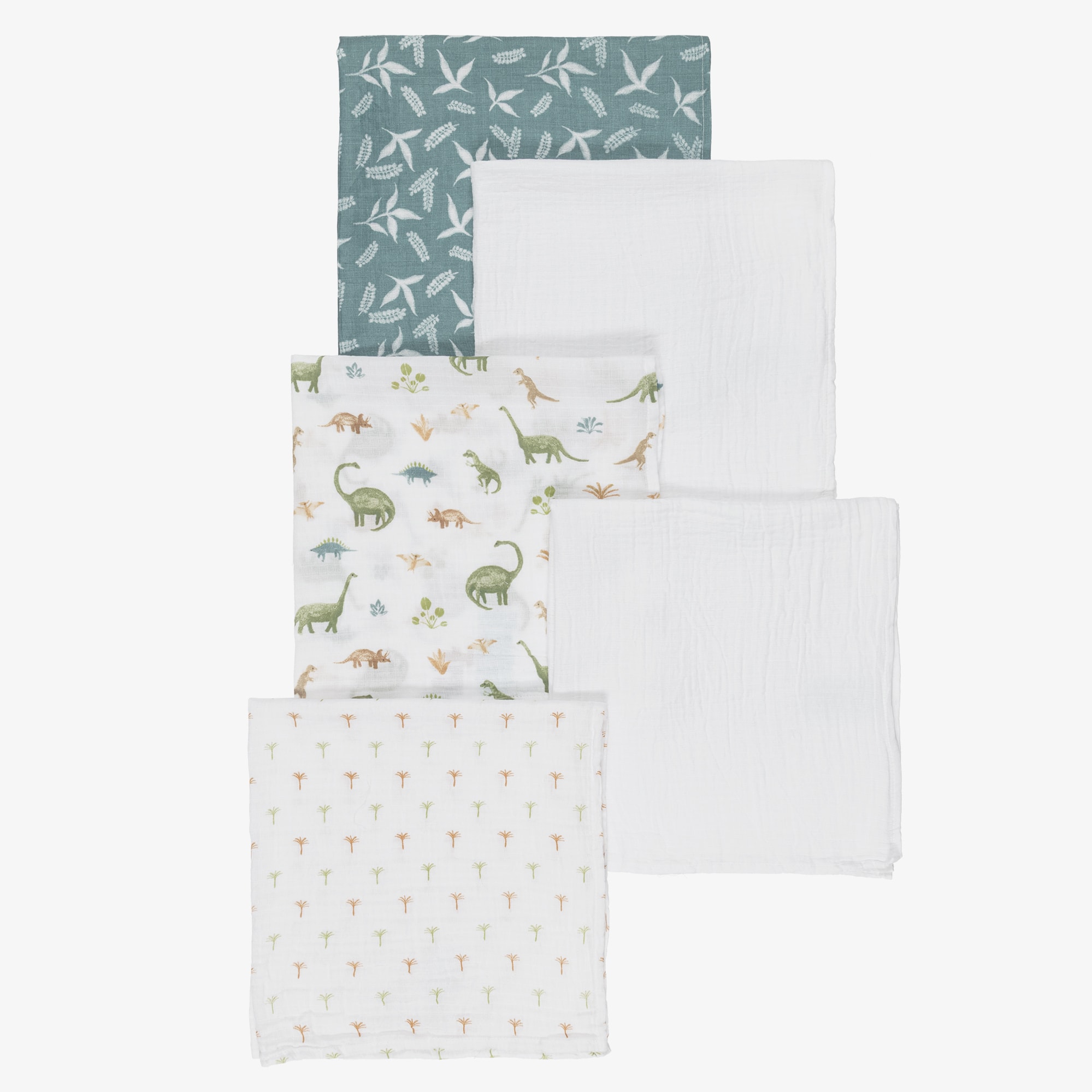 White Dinosaur Jungle Muslin Squares (5 Pack) - View 4