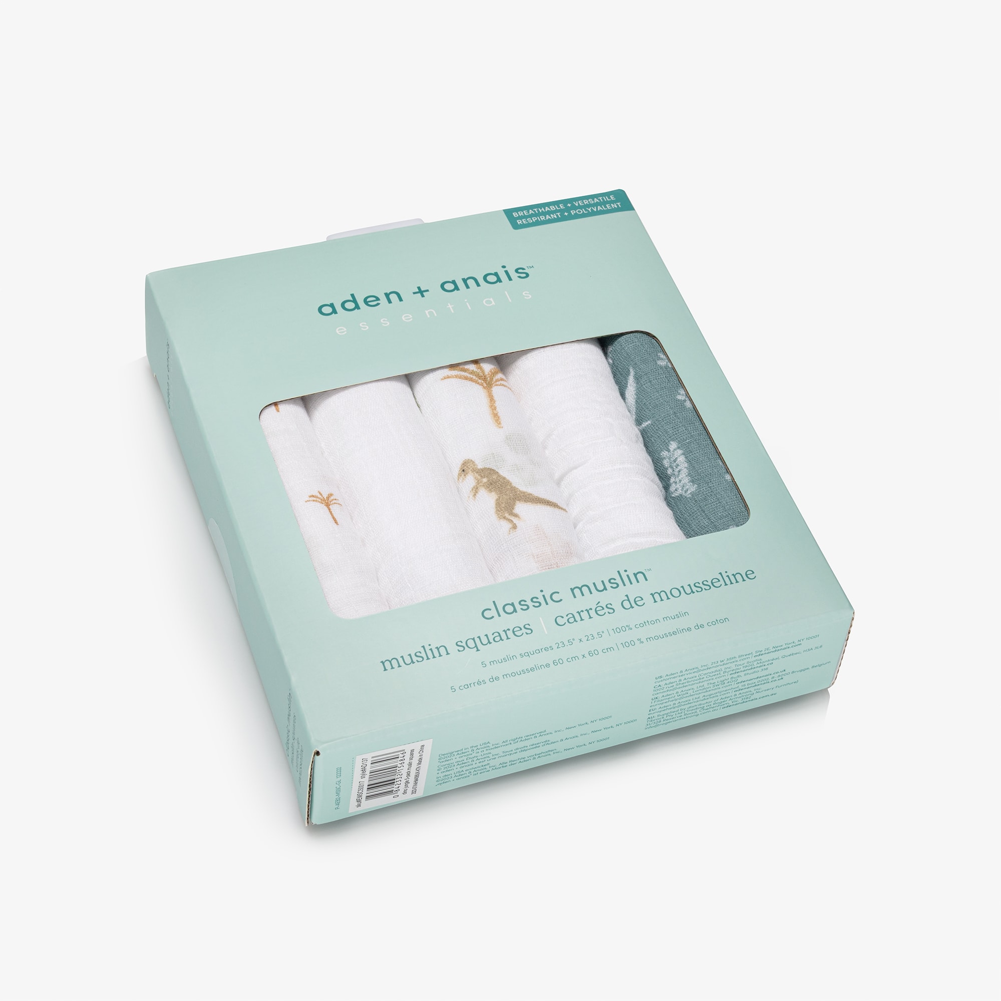 White Dinosaur Jungle Muslin Squares (5 Pack) - View 5