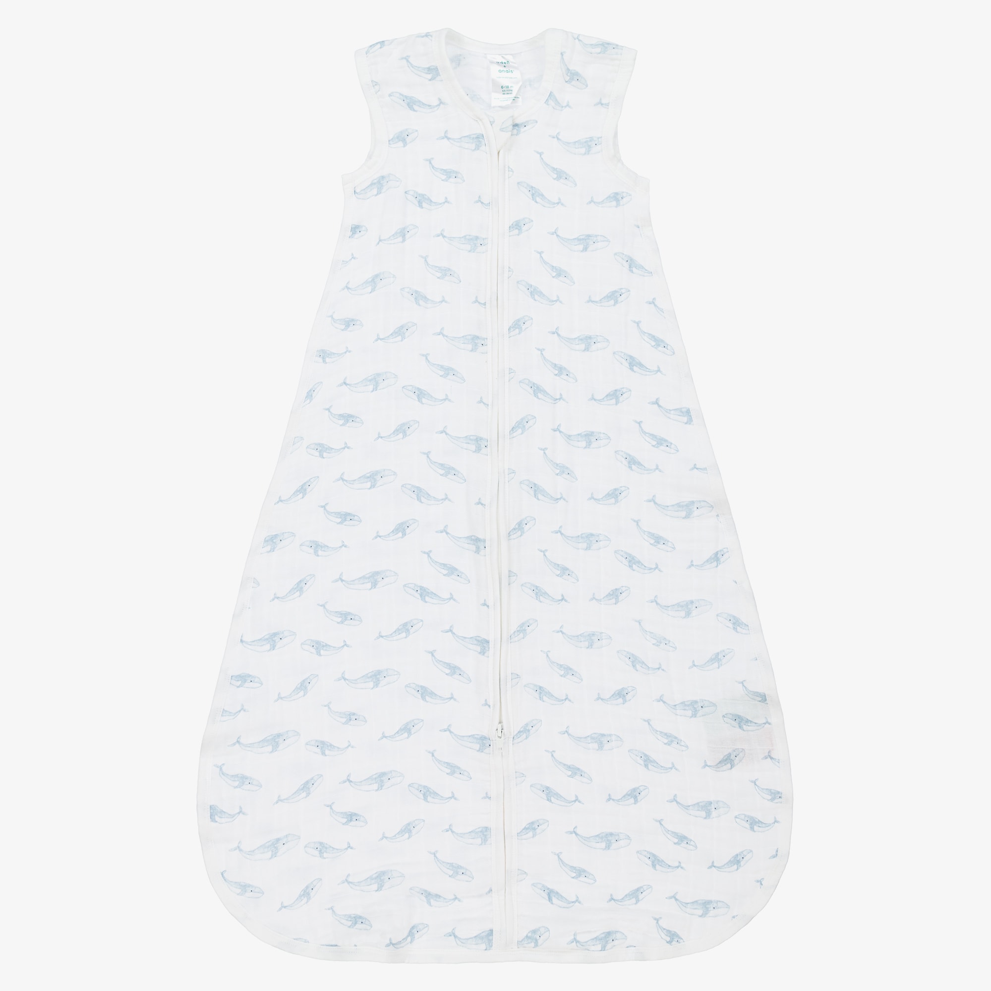 White Organic Cotton Blue Whale Print Sleeping Bag - View 1