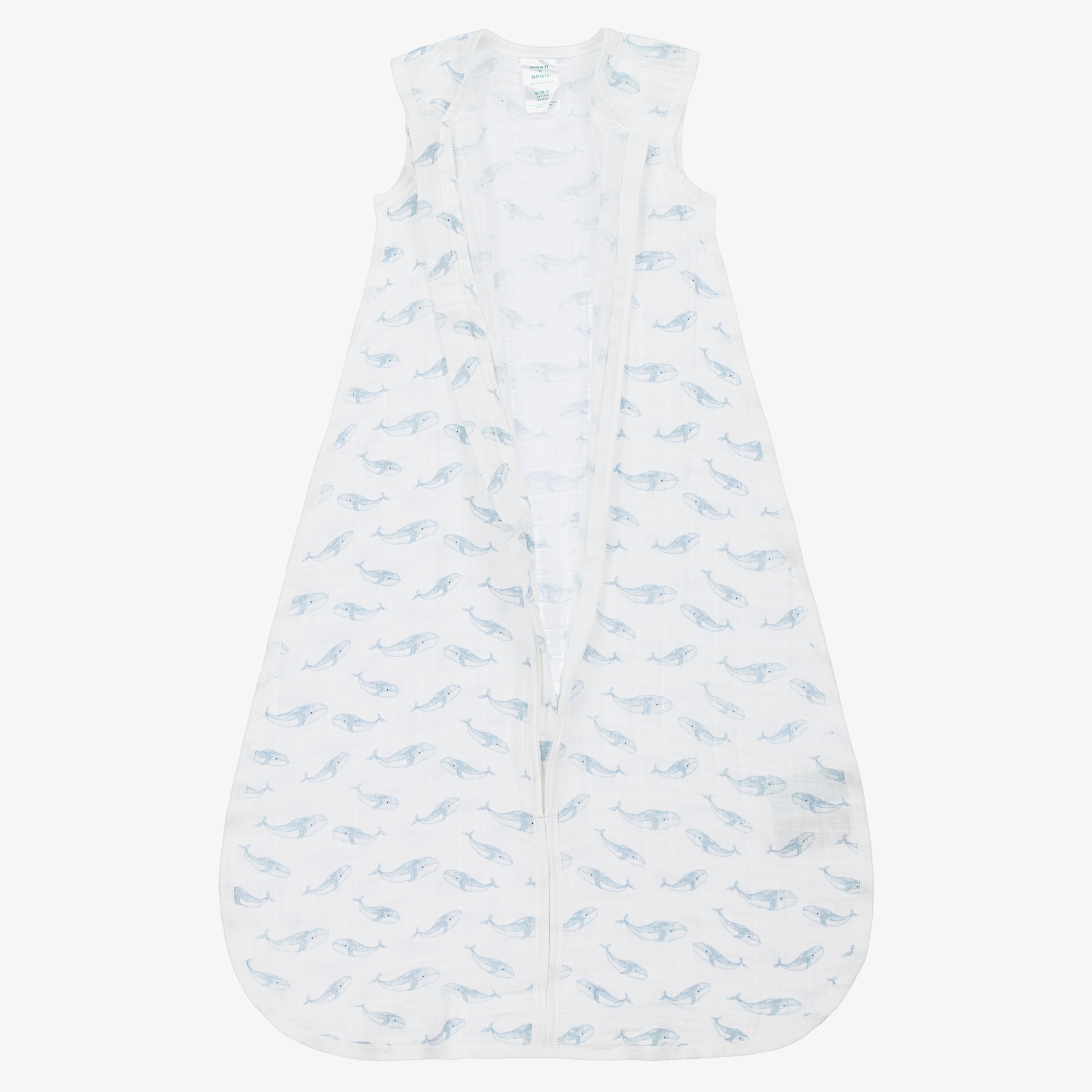 White Organic Cotton Blue Whale Print Sleeping Bag - View 3
