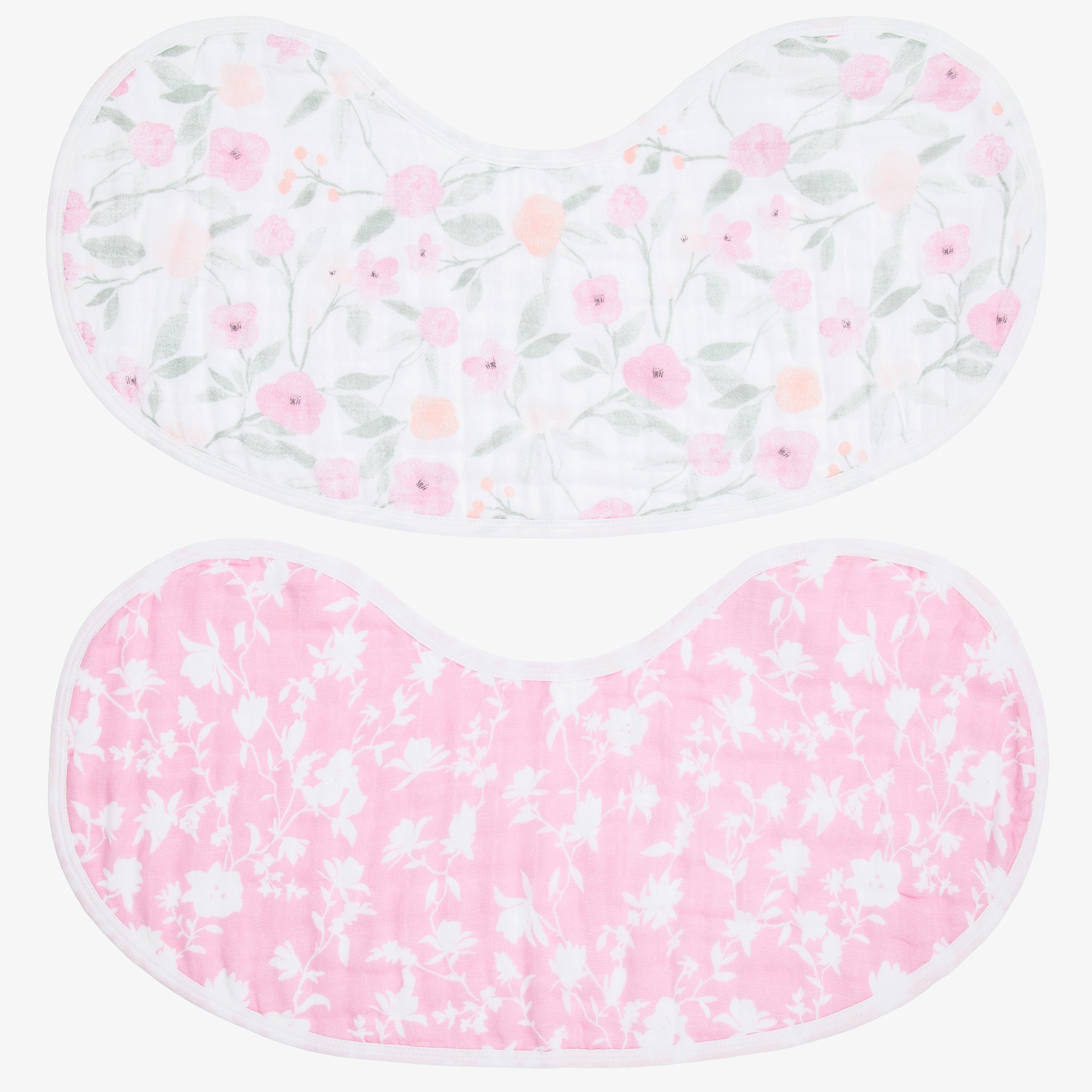 White & Pink Cotton Muslin Burpy Bibs (2 Pack) - View 4