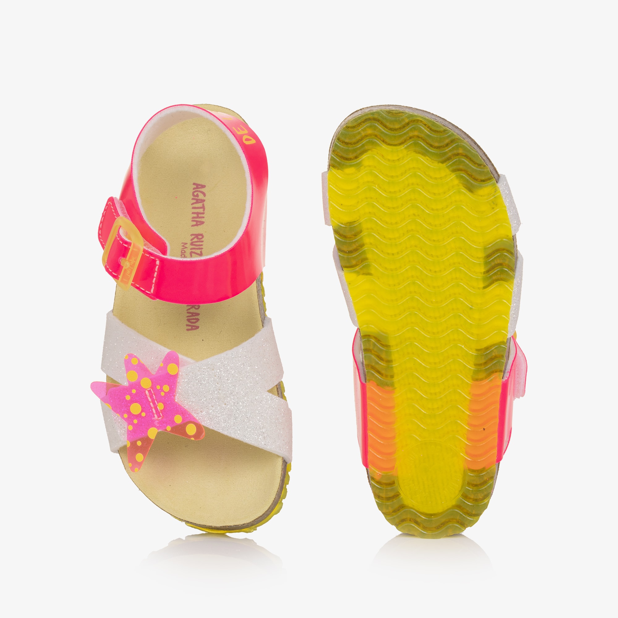 Girls Pink & Silver Glitter Velcro Sandals - View 3