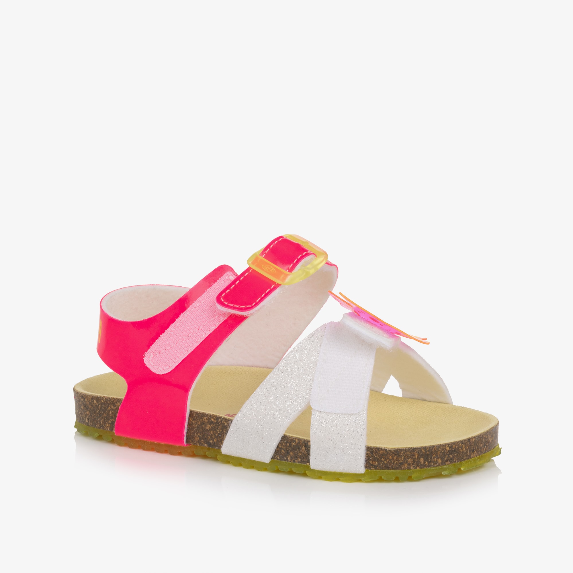 Girls Pink & Silver Glitter Velcro Sandals - View 4