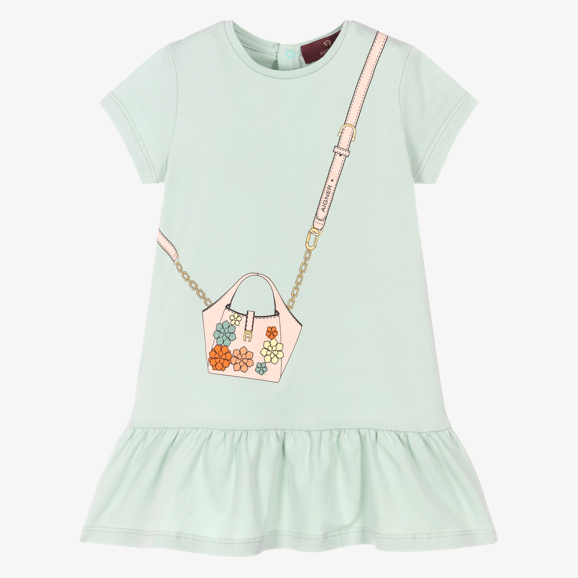 Baby Girls Pastel Yellow Cotton Dress with Handbag Print - View 1