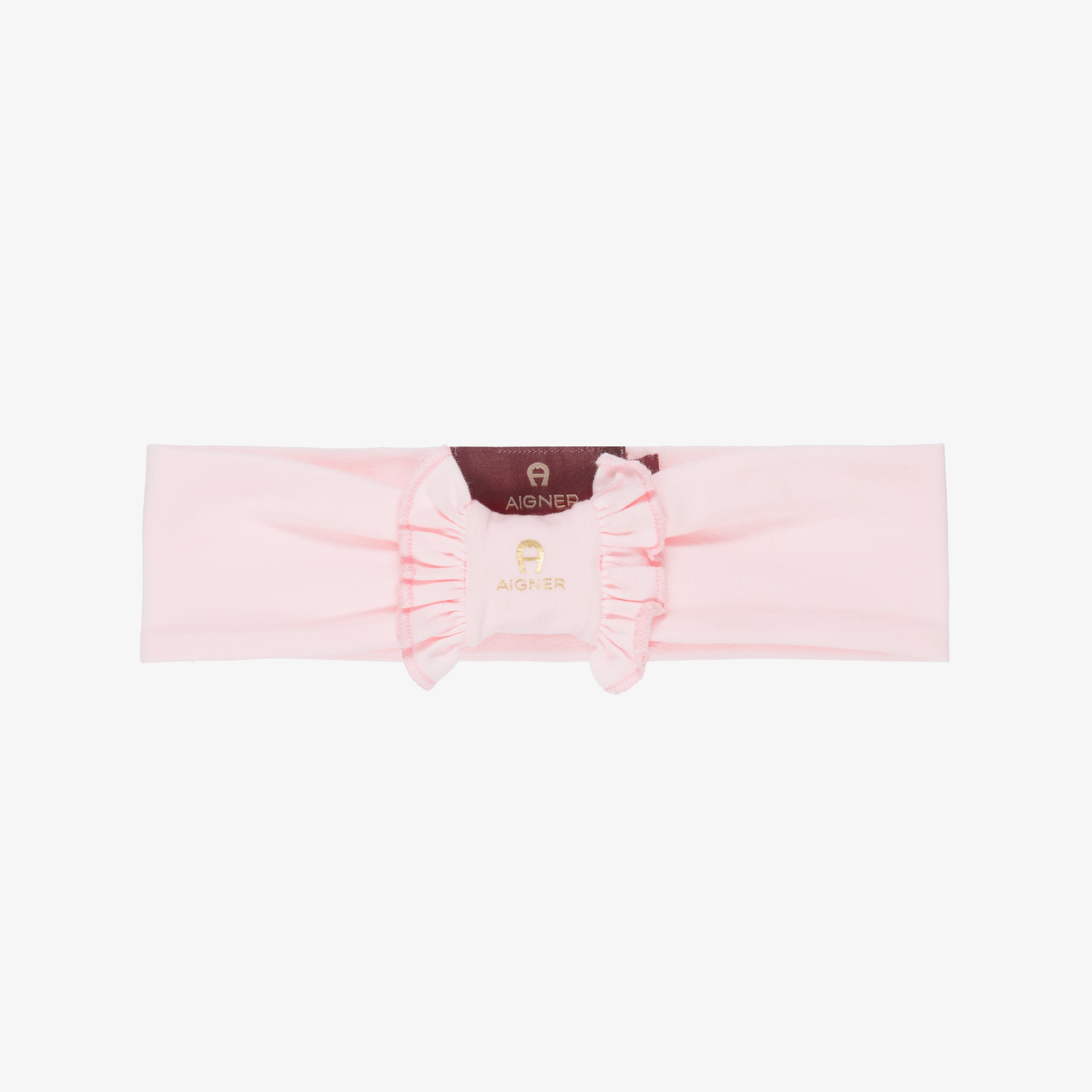 Baby Girls Pink Bow Headband with Gold Logo Print - View 1