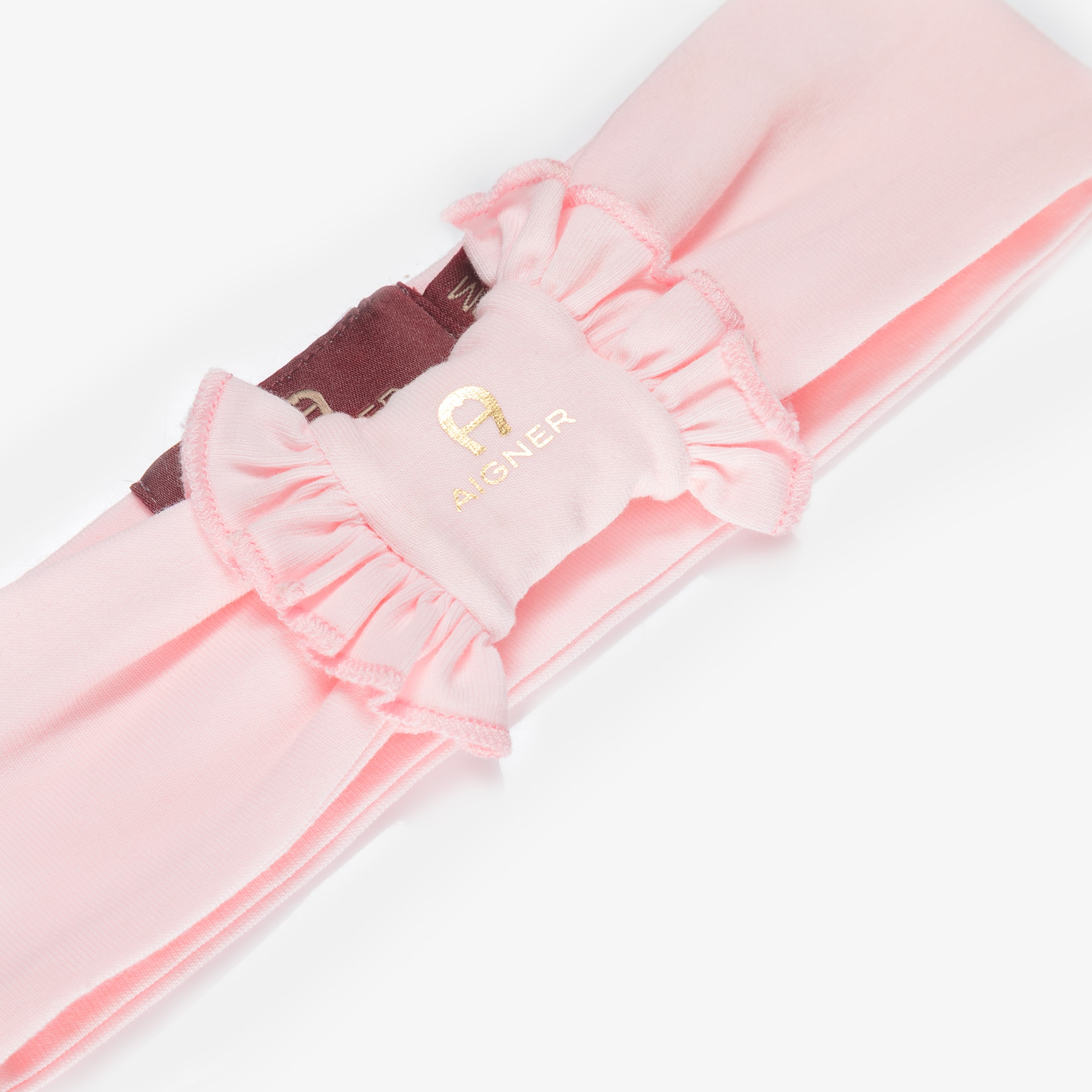 Baby Girls Pink Bow Headband with Gold Logo Print - View 4