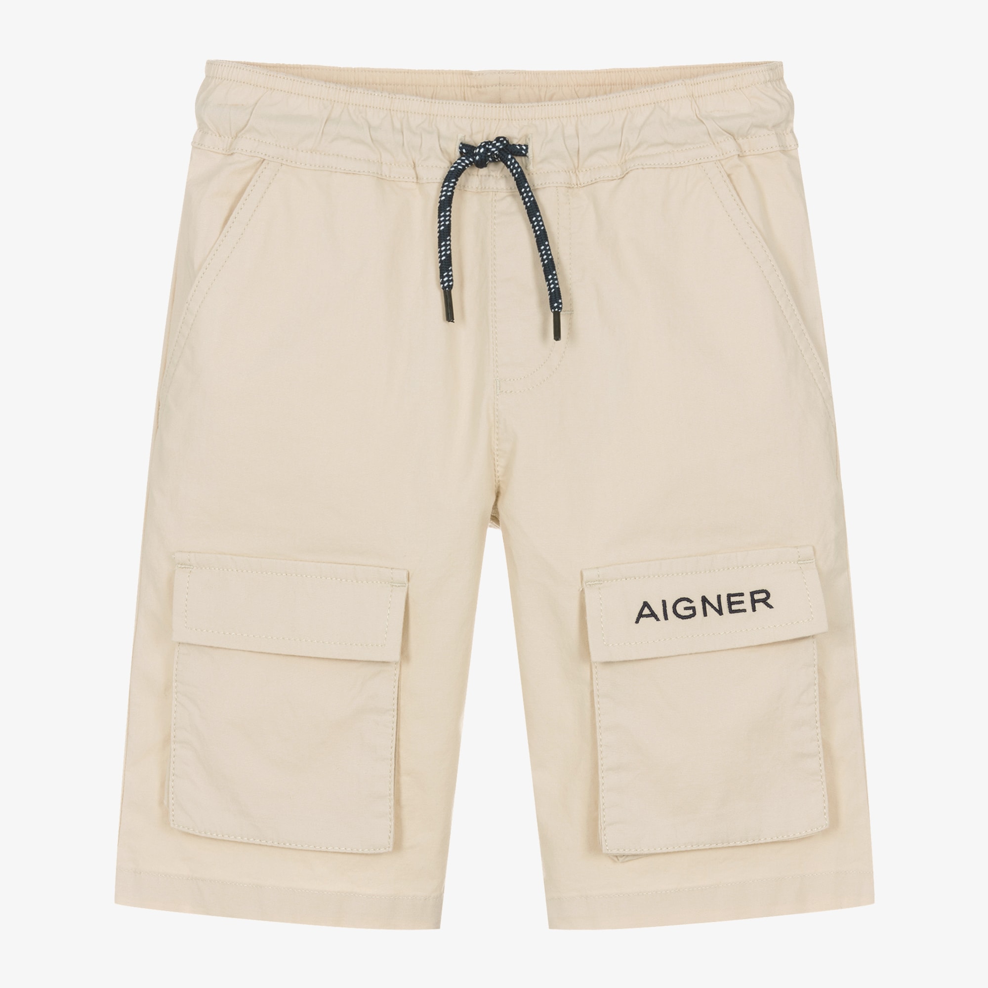 Boys Beige Cotton Poplin Drawstring Shorts - View 1