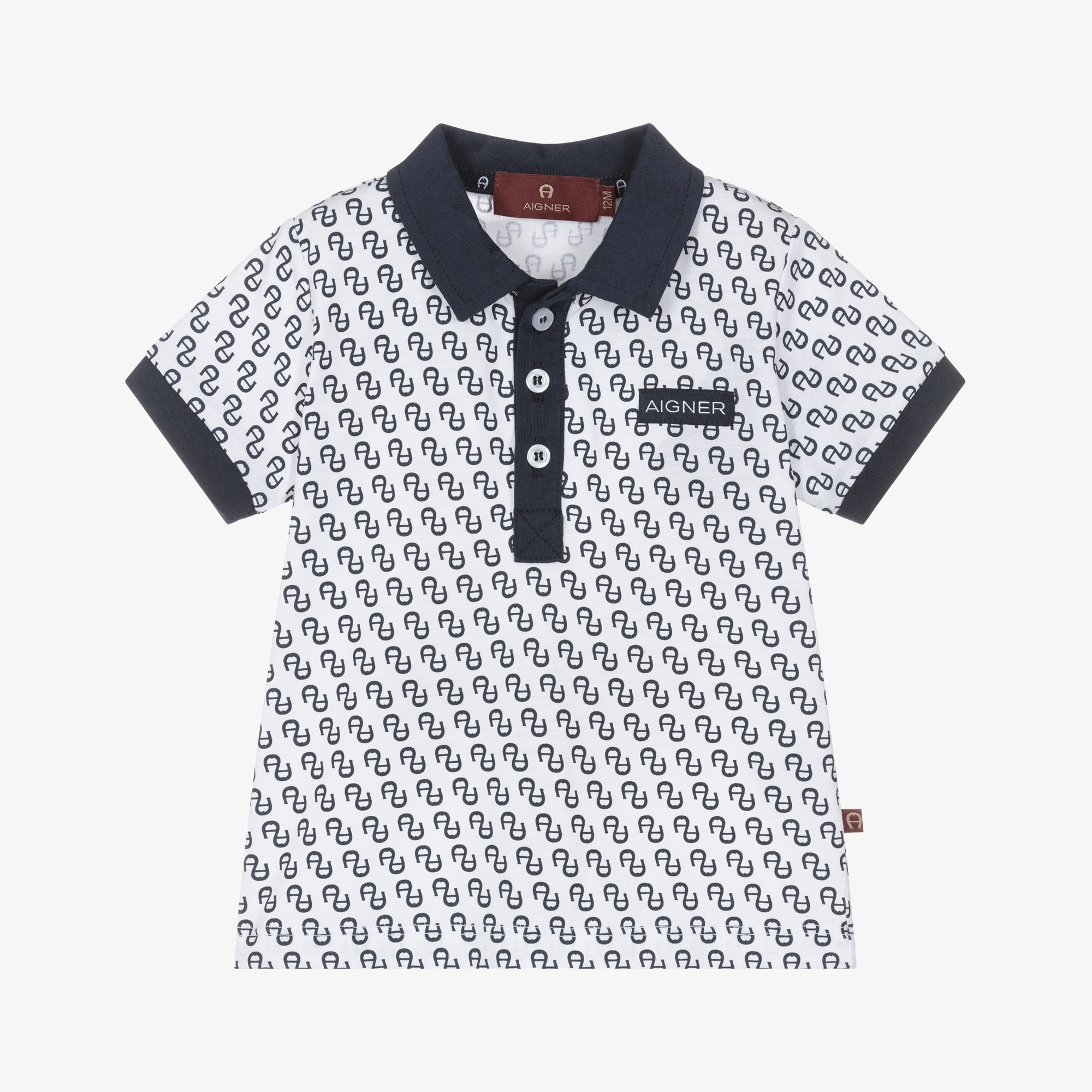 Boys Beige & White Logo Pattern Polo Shirt - View 1