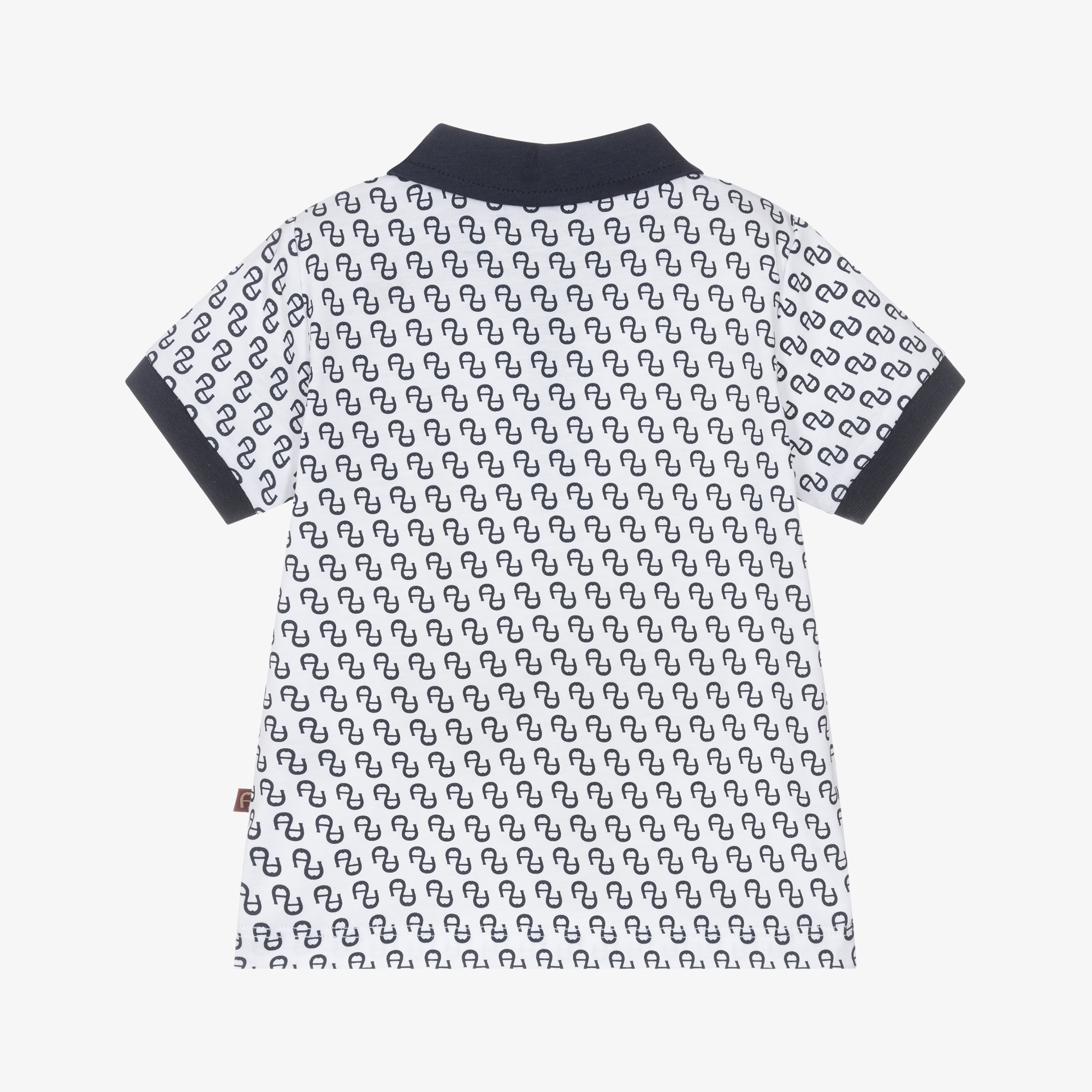 Boys Beige & White Logo Pattern Polo Shirt - View 2