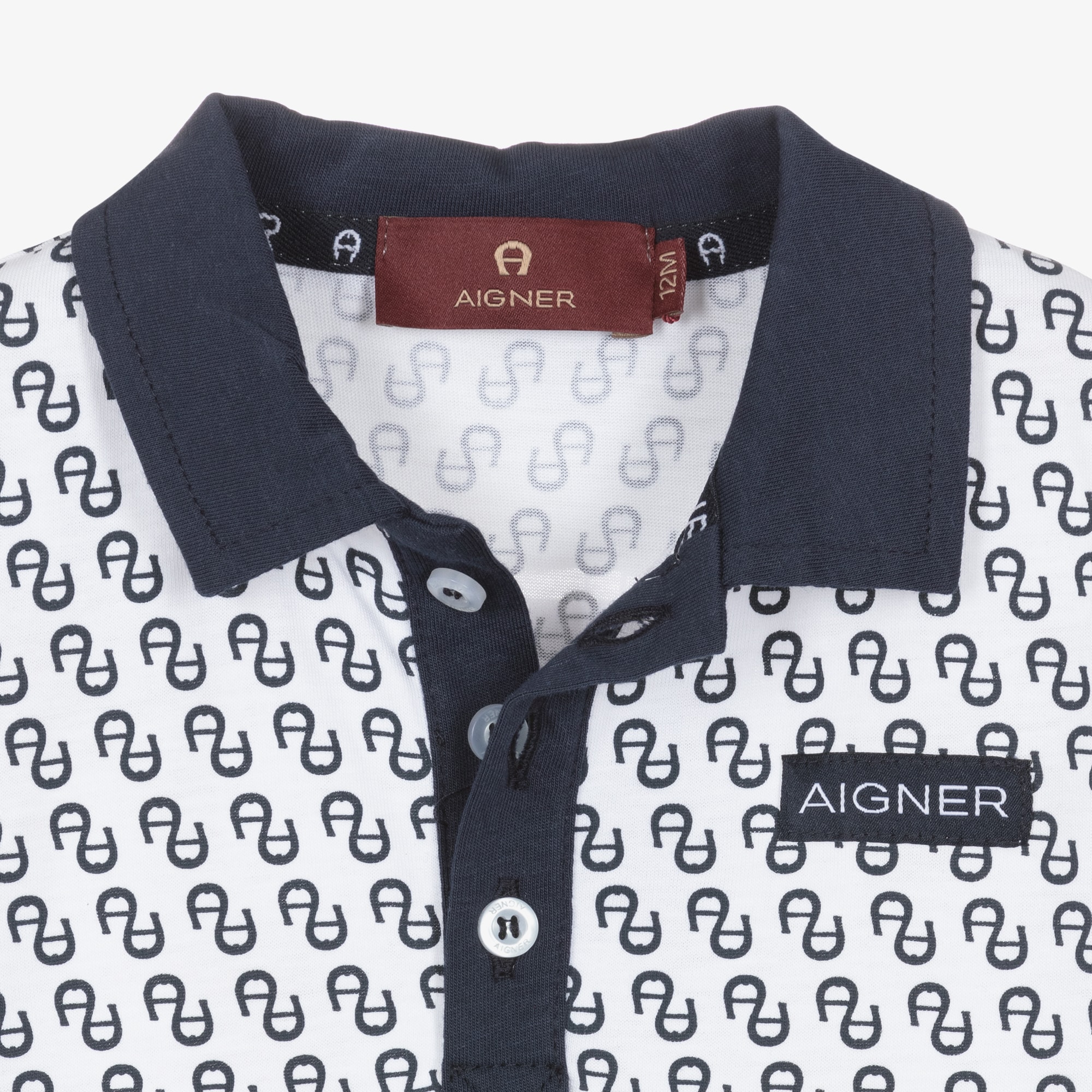 Boys Beige & White Logo Pattern Polo Shirt - View 3