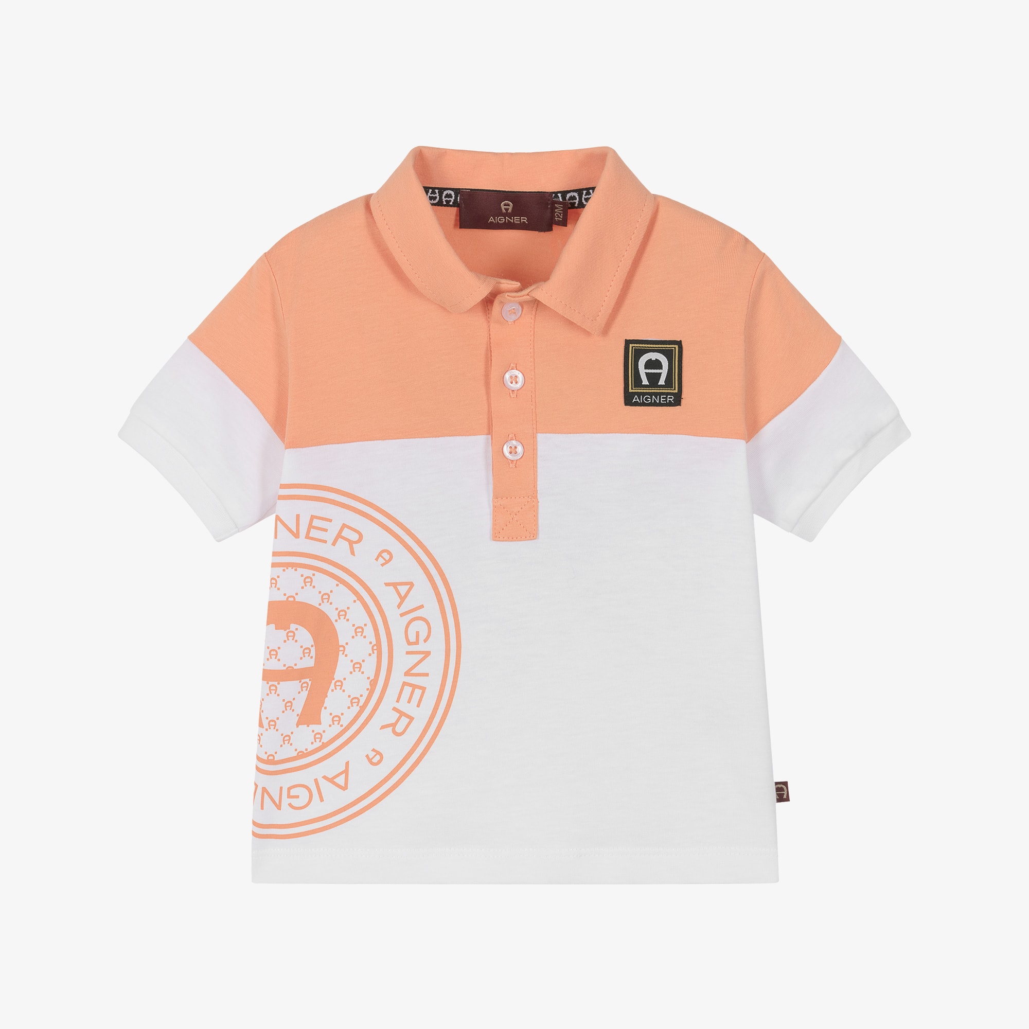 Boys Orange & White Cotton Jersey Polo Shirt - View 1
