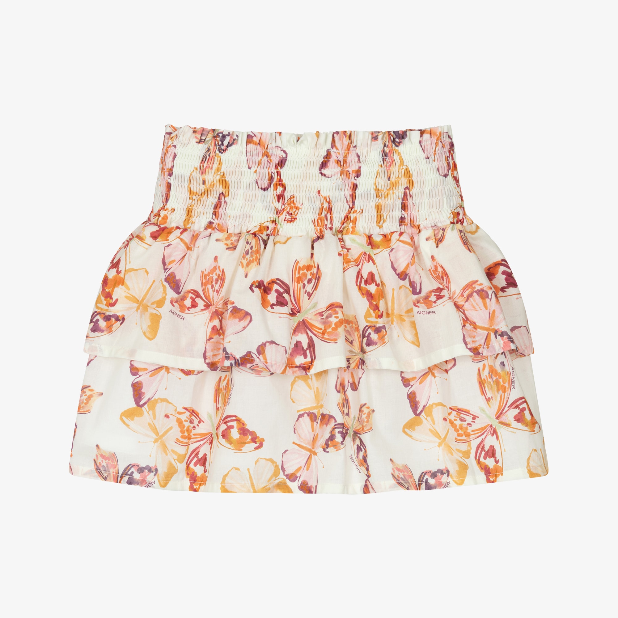 Girls Ivory & Pink Butterfly Print Cotton Skirt - View 3
