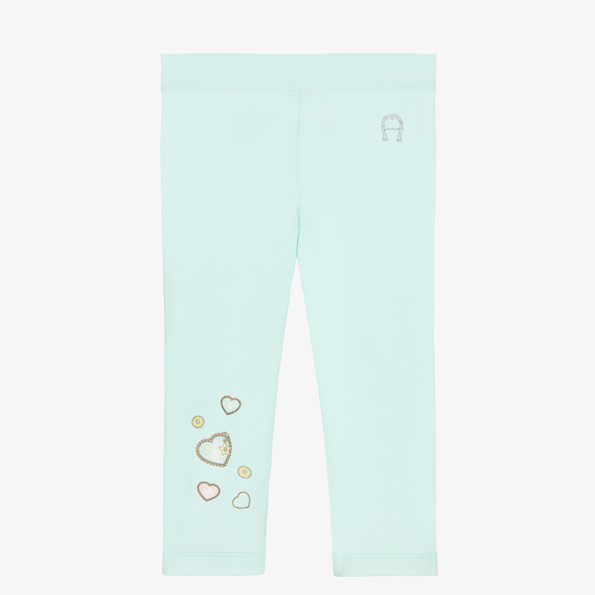 Girls Pale Aqua Blue Cotton Leggings - View 1