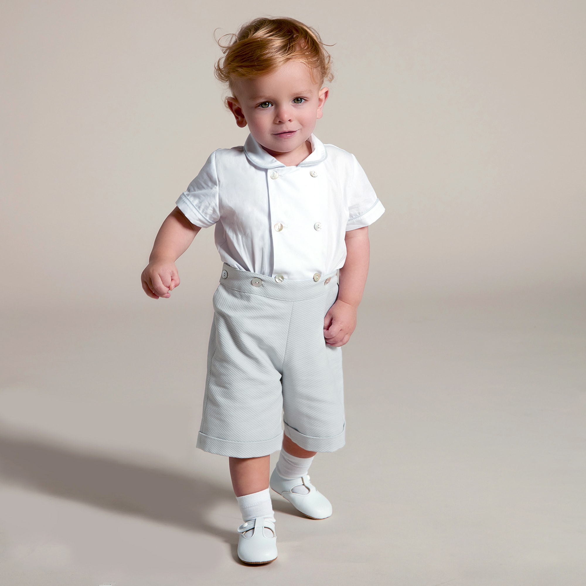 Boys Grey & White Cotton Buster Suit - View 2