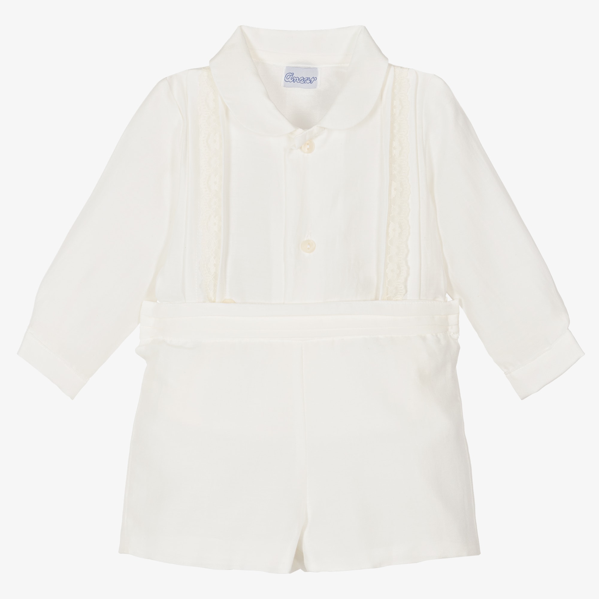 Boys Ivory Cotton & Silk Buster Suit - View 1