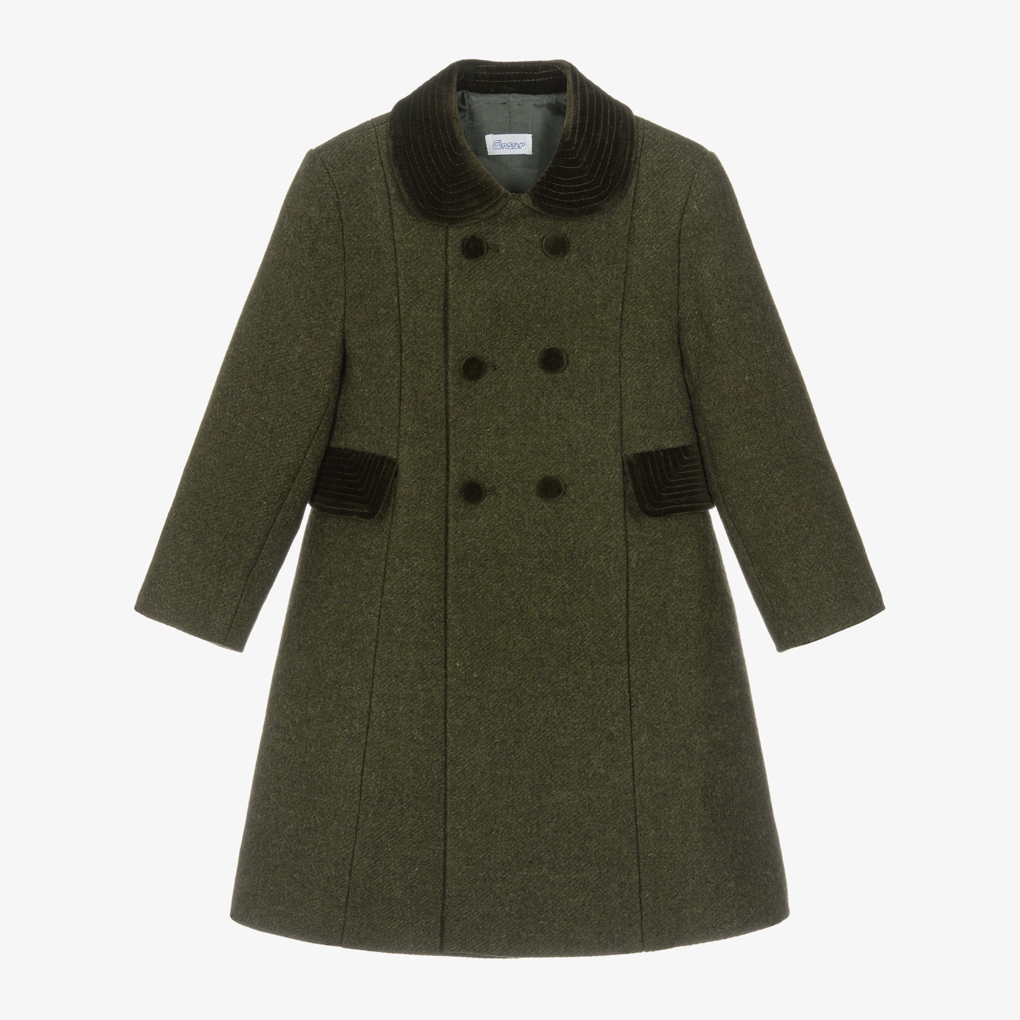 Forest Green Felted Wool Coat with Velvet Trims - View 1