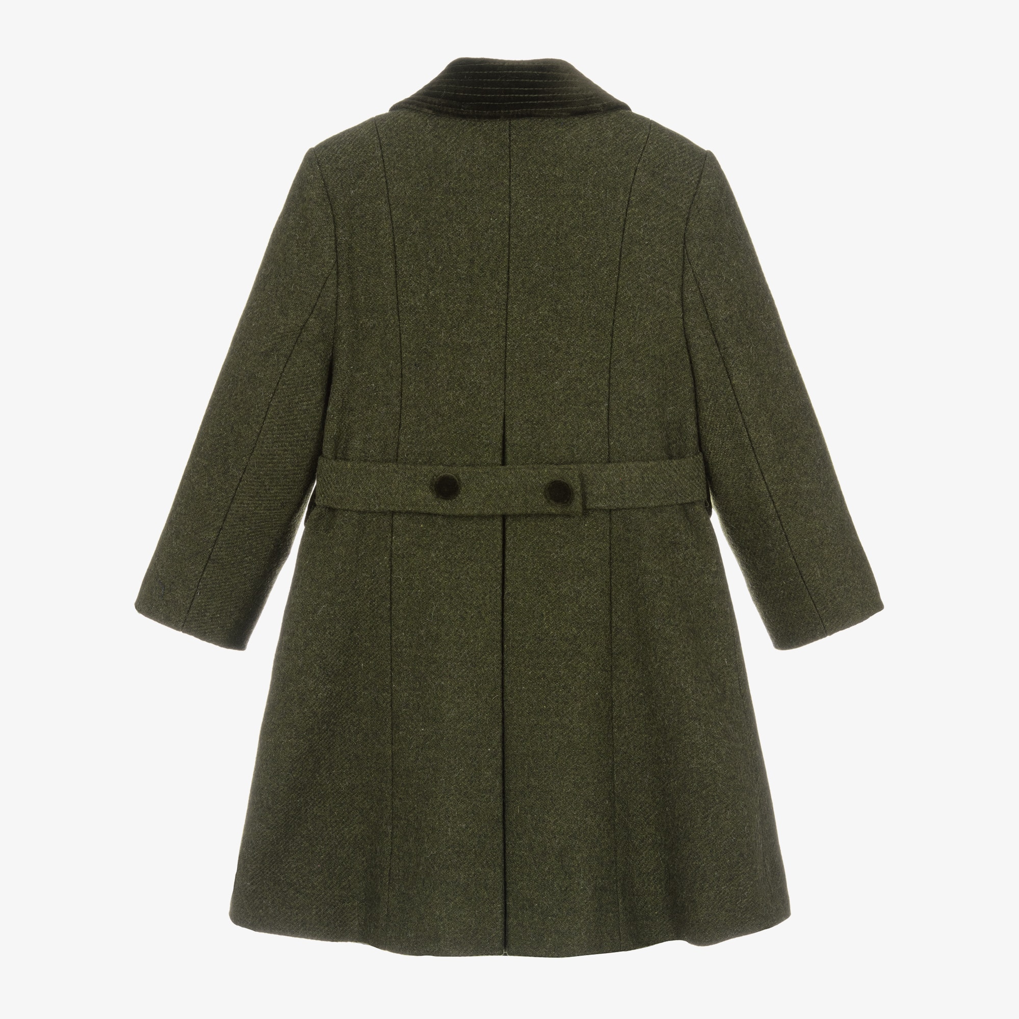 Forest Green Felted Wool Coat with Velvet Trims - View 2