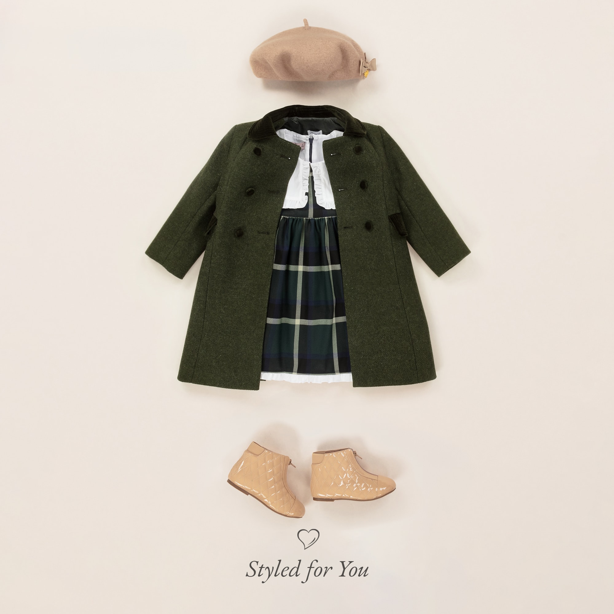 Forest Green Felted Wool Coat with Velvet Trims - View 5