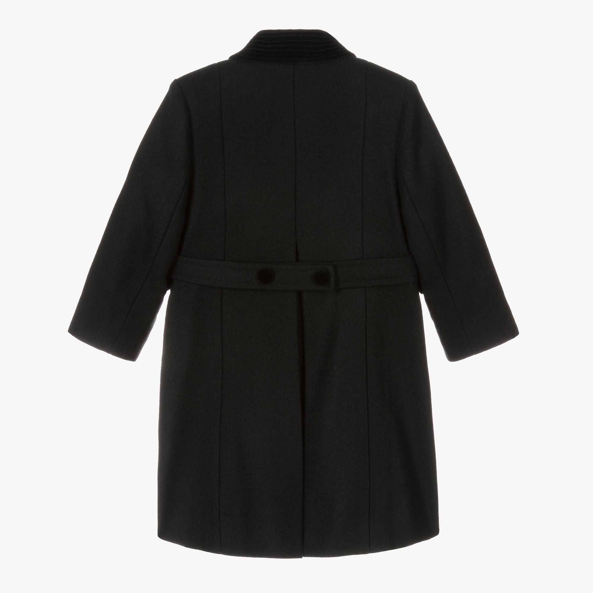 Traditional Black Wool Coat with Velvet Trims - View 4