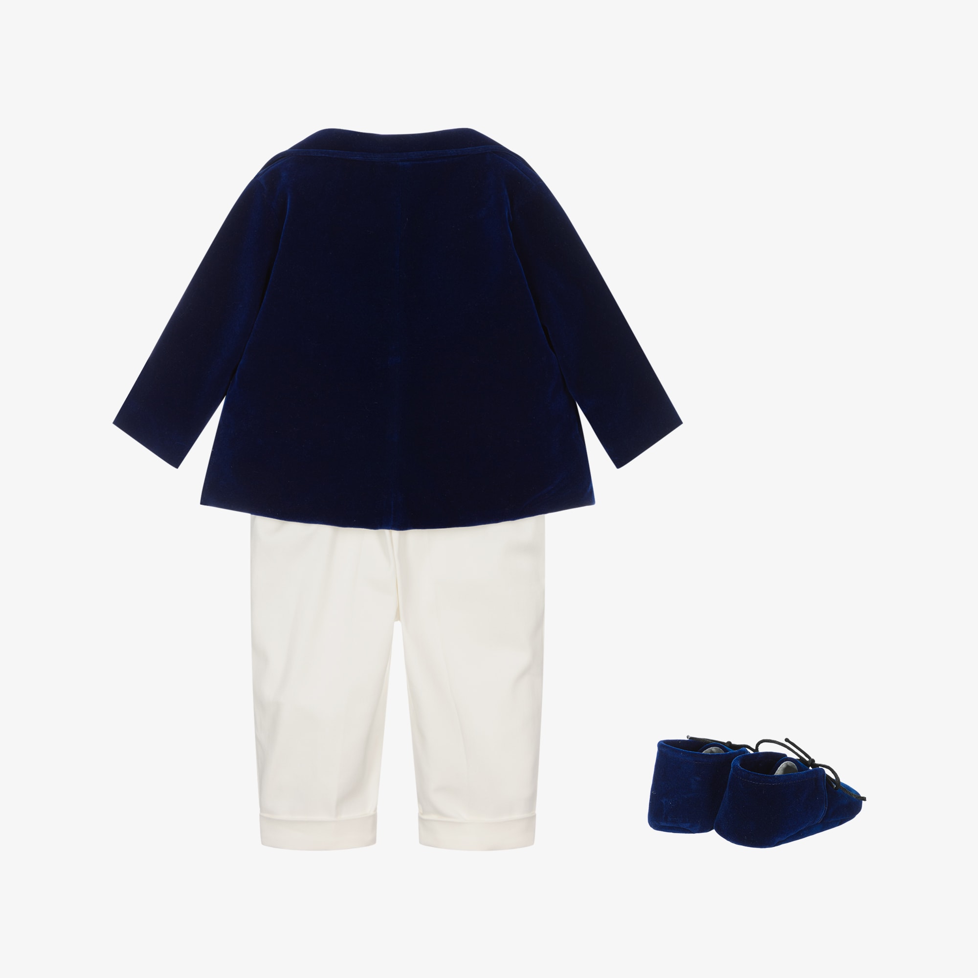 Baby Boys Pale Blue Velvet & Ivory 5 Piece Suit - View 3