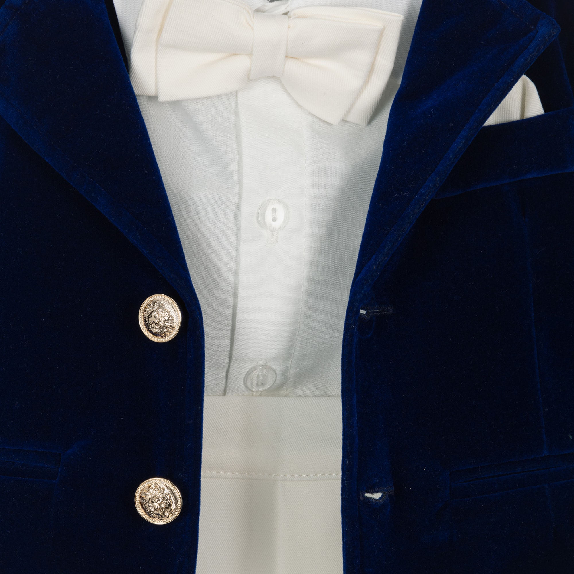 Baby Boys Pale Blue Velvet & Ivory 5 Piece Suit - View 5