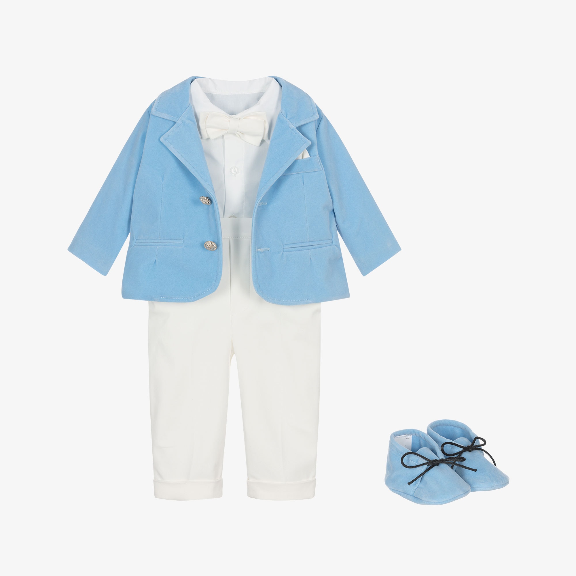 Baby Boys Royal Blue Velvet & Ivory 5 Piece Suit - View 1