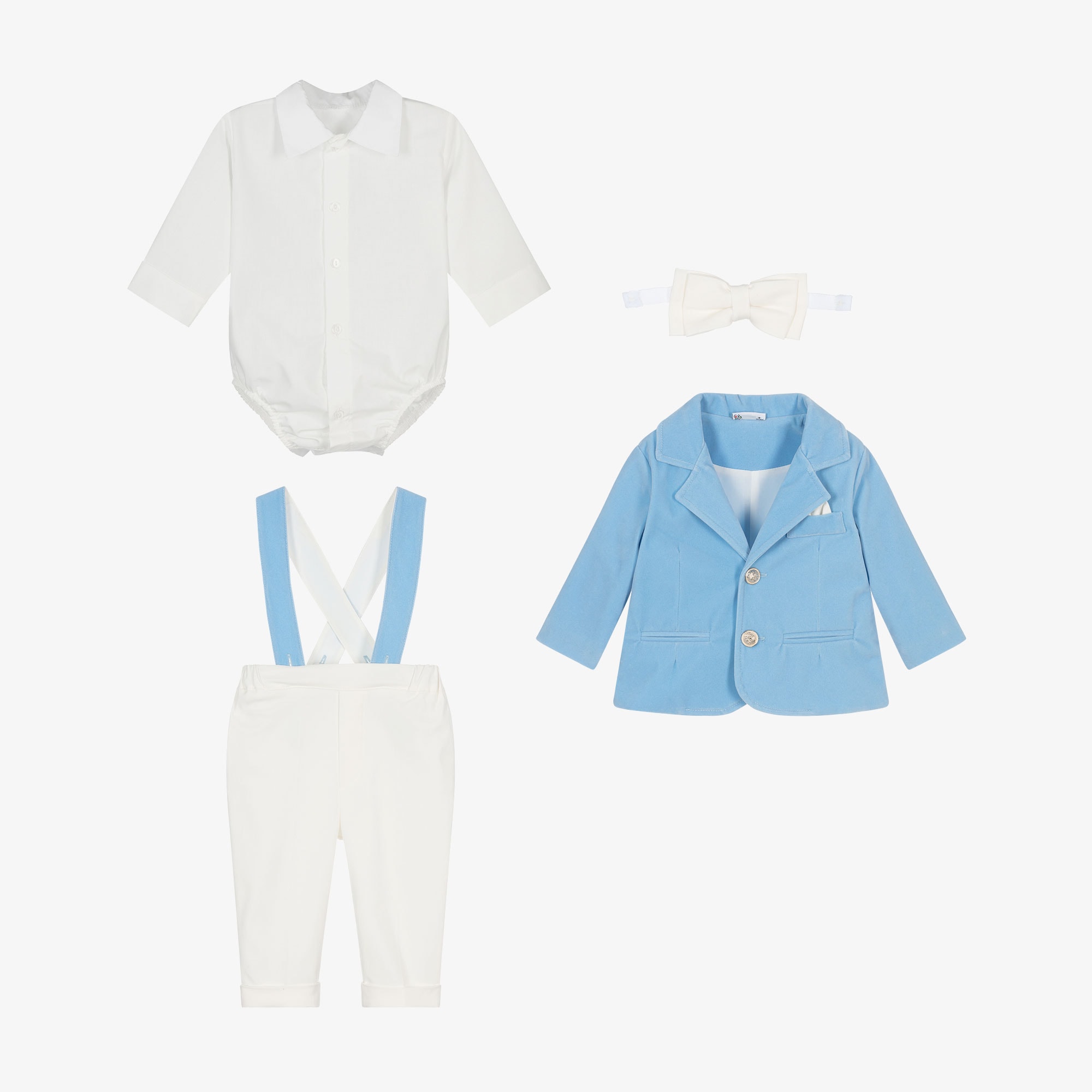 Baby Boys Royal Blue Velvet & Ivory 5 Piece Suit - View 4
