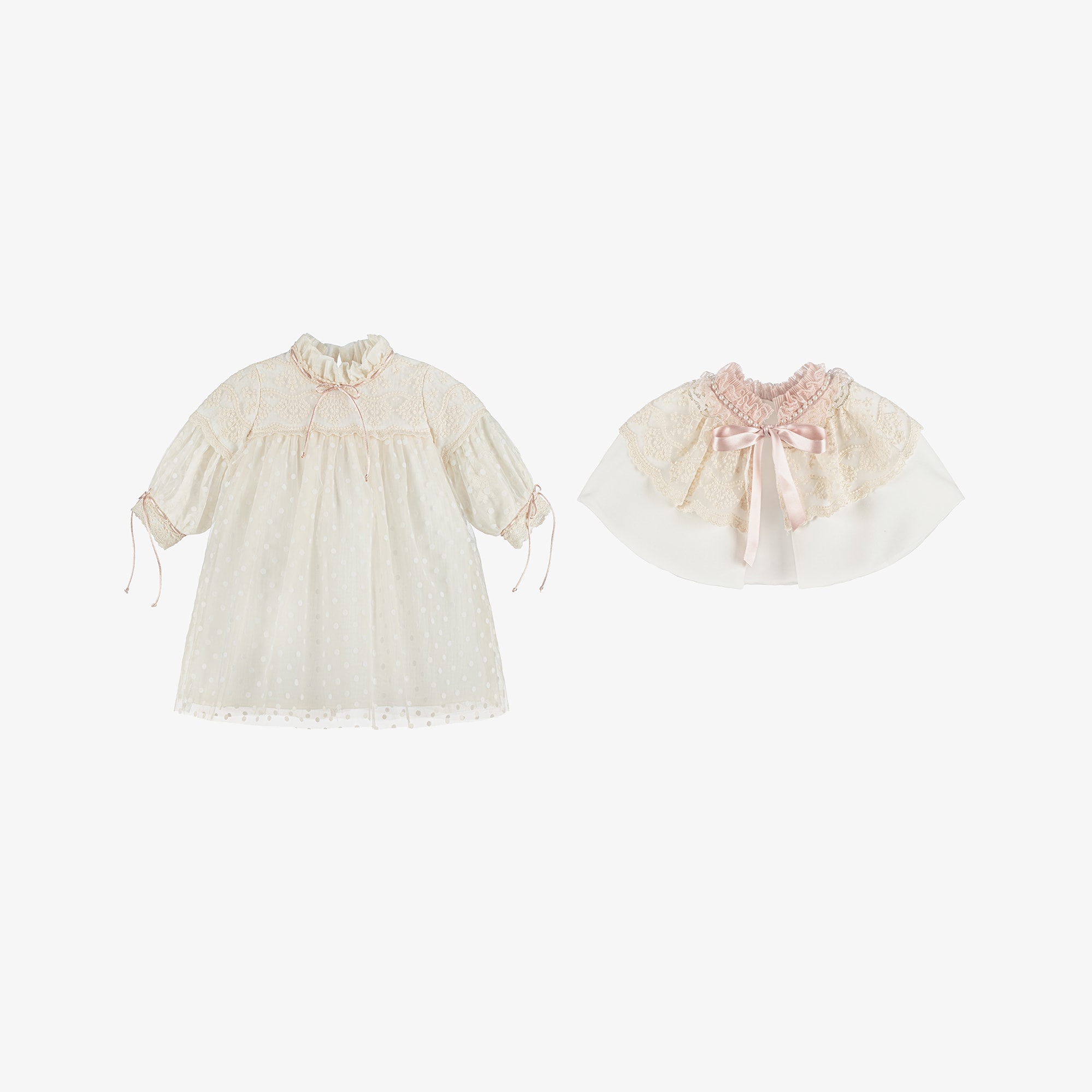 Baby Girls Ivory & Pink Embroidered Tulle Dress Set - View 4