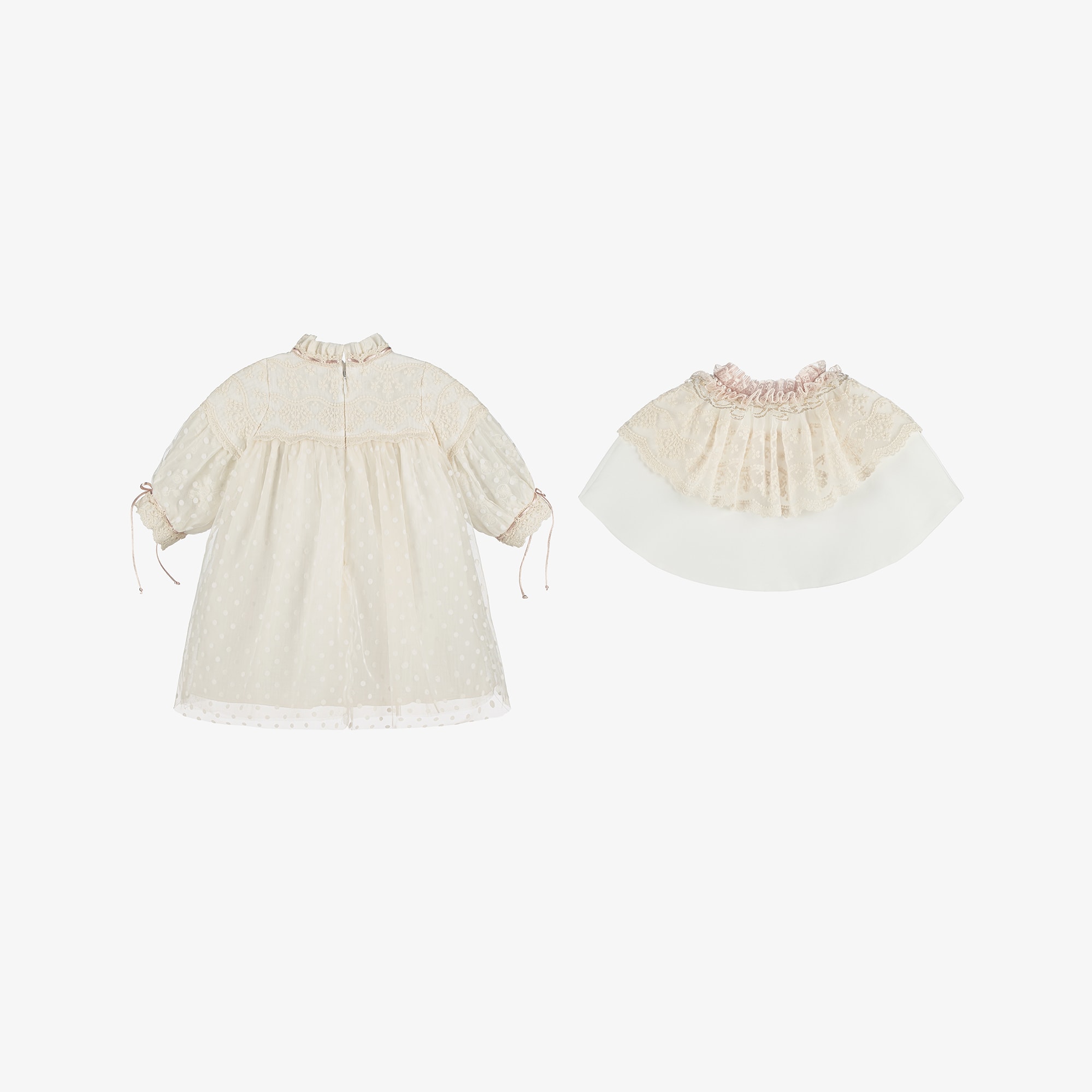 Baby Girls Ivory & Pink Embroidered Tulle Dress Set - View 5