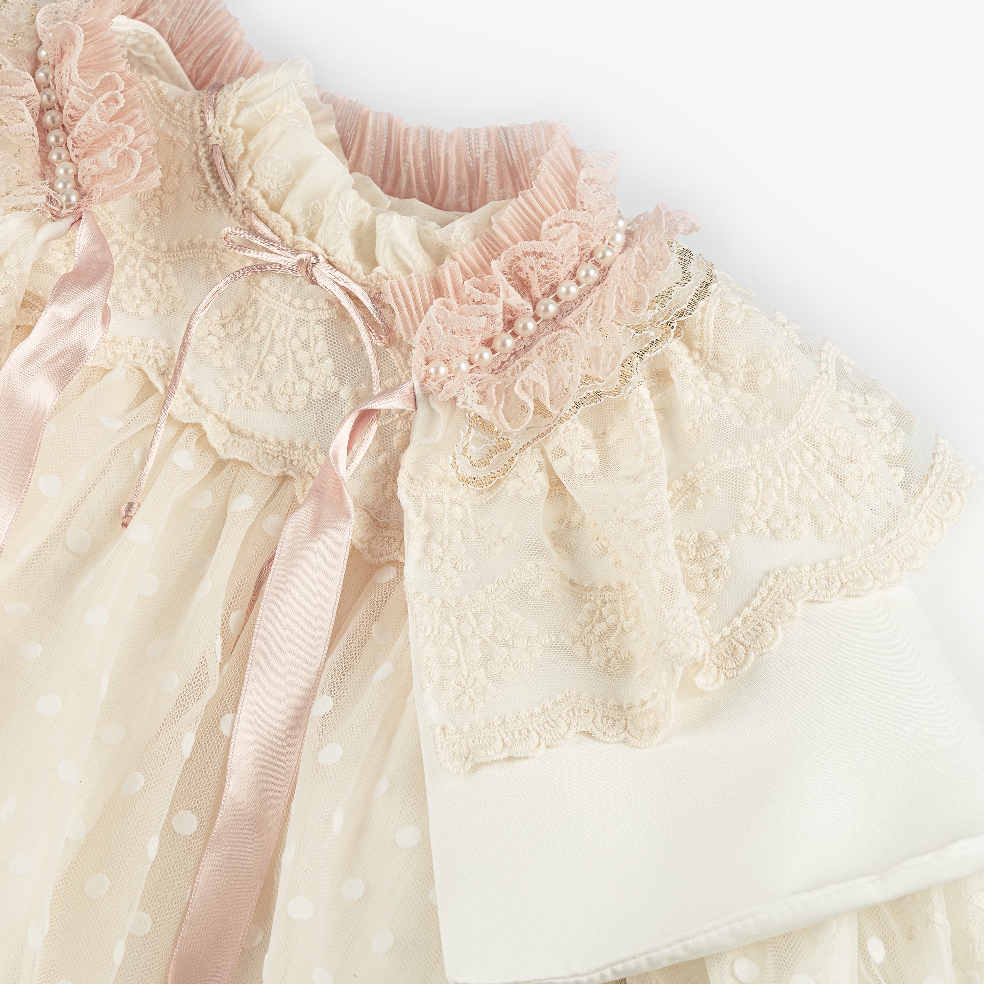 Baby Girls Ivory & Pink Embroidered Tulle Dress Set - View 7